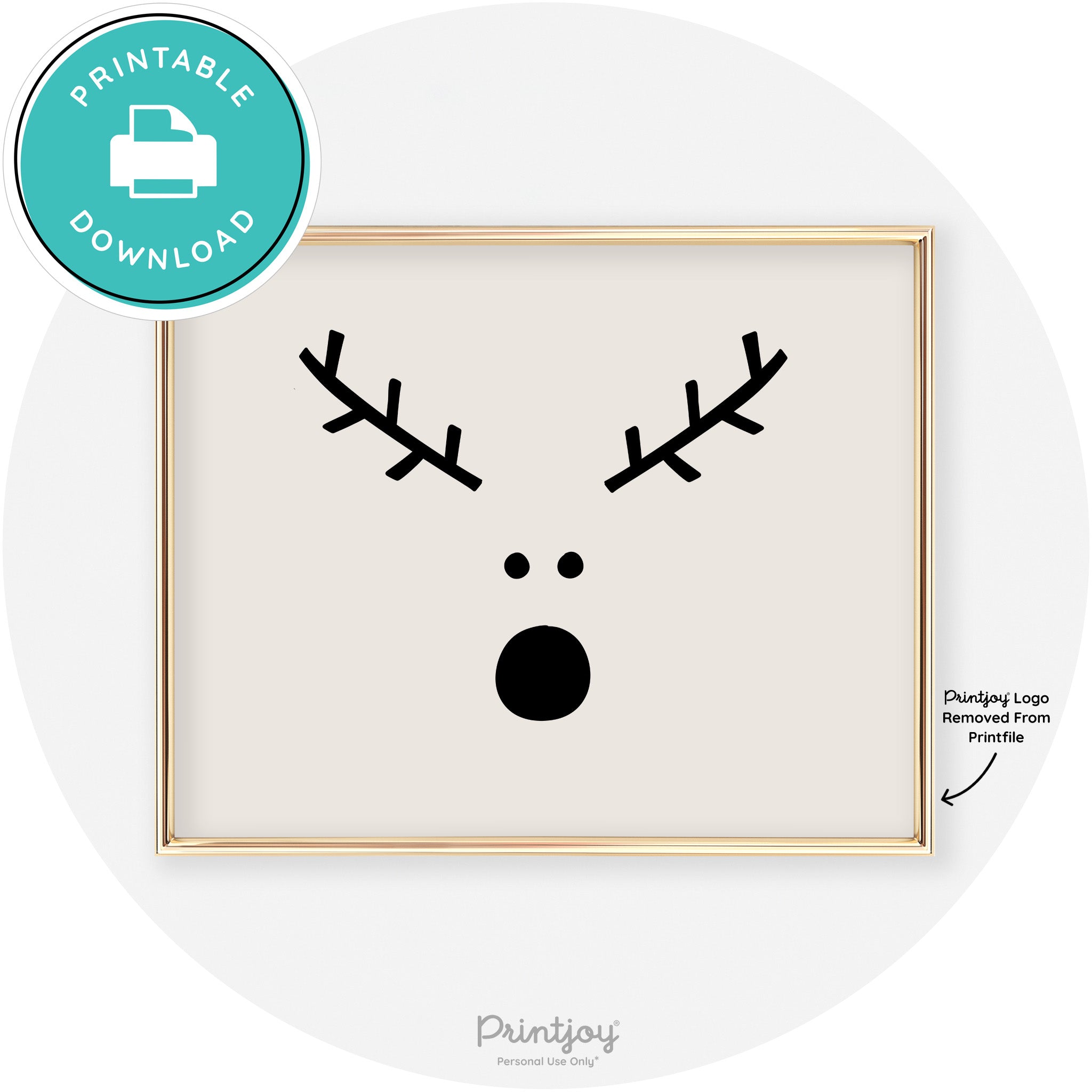 Simple Rudolph Reindeer Face Cute Chic Wall Art Free Printable - Printjoy