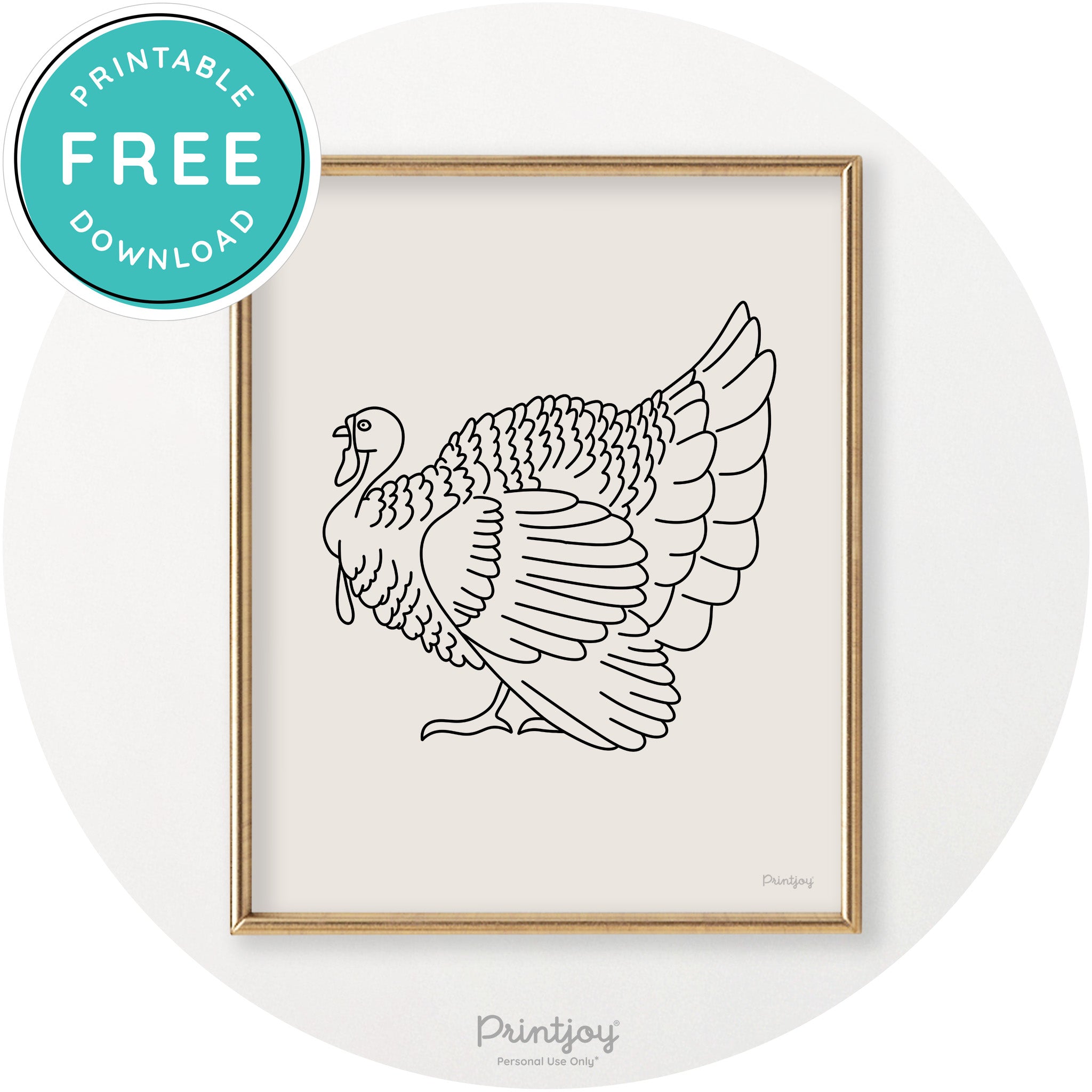 Turkey Line Art Thanksgiving Cute Modern Chic Wall Art Printable - Printjoy