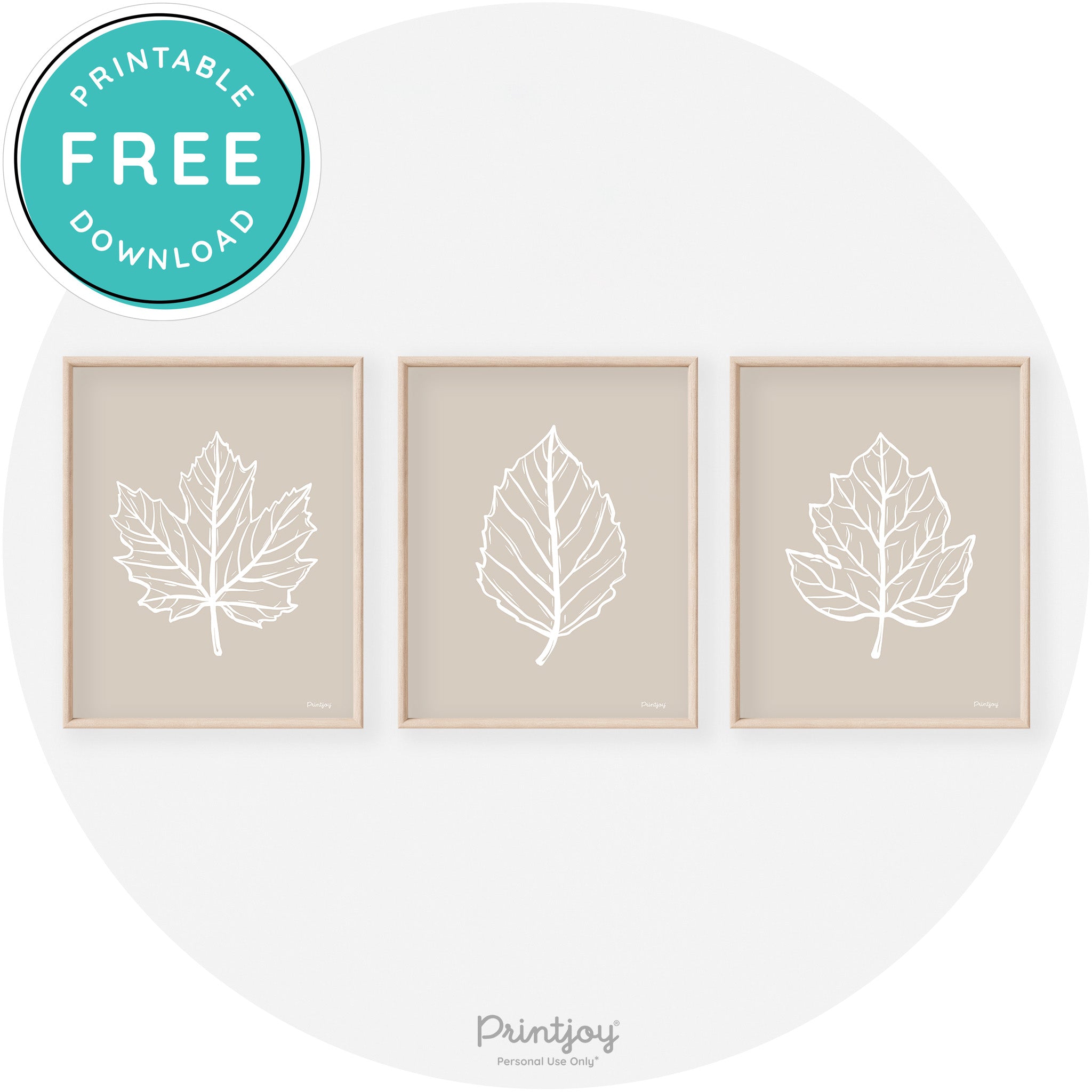 Fall Leaf Drawings Set of 3 Modern Transitional Wall Art Free Printable - Printjoy