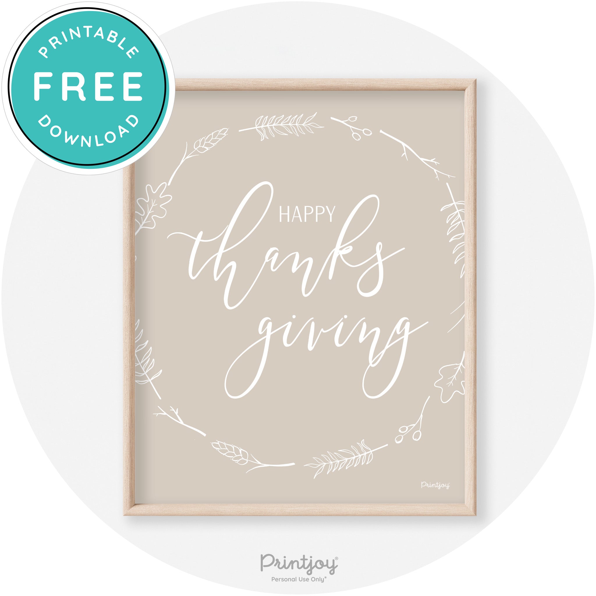 Happy Thanksgiving Wreath Transitional Wall Art Decor Free Printable - Printjoy