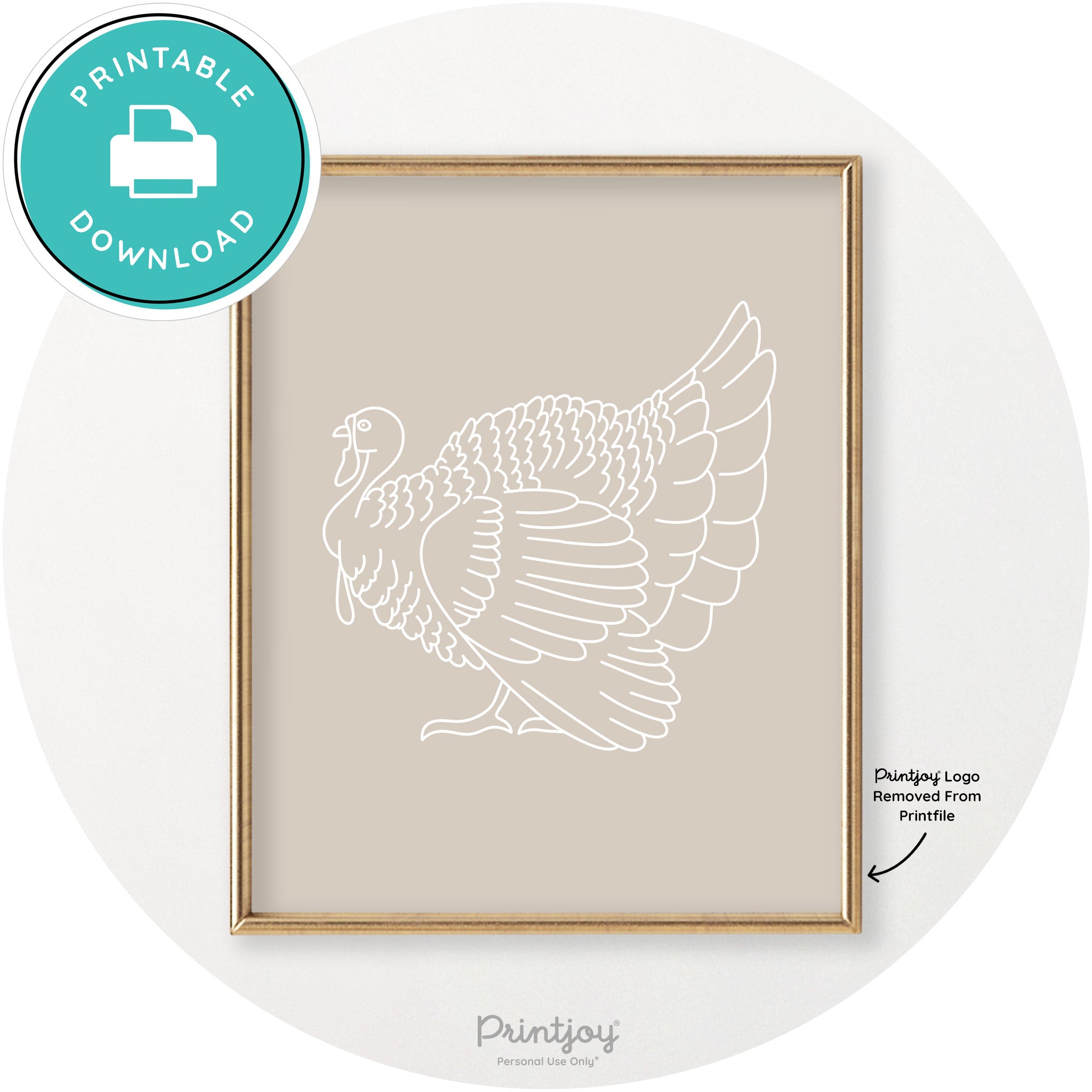 Turkey Line Art Thanksgiving Cute Modern Chic Wall Art Free Printable - Printjoy