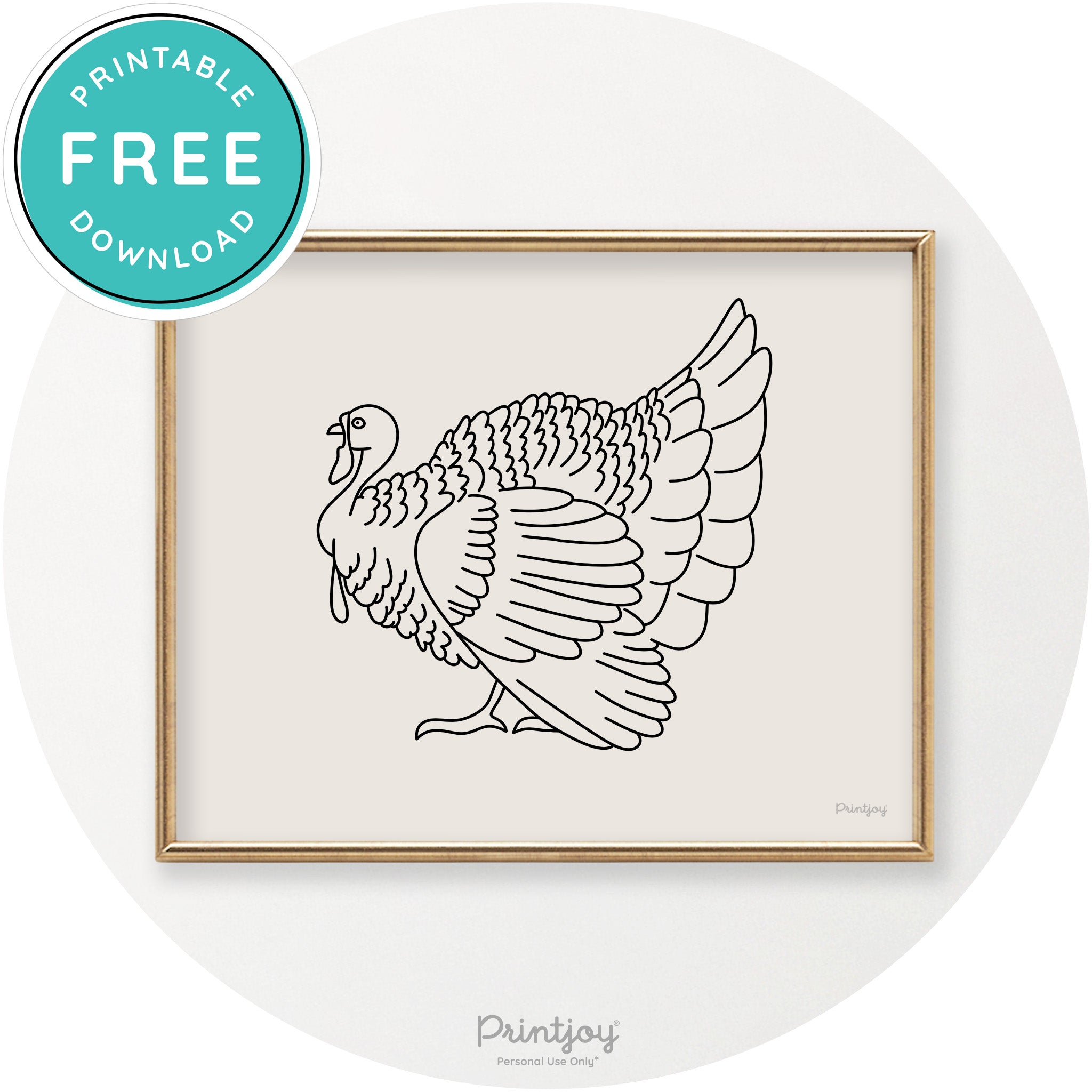 Turkey Line Art Thanksgiving Cute Modern Chic Wall Art Printable - Printjoy