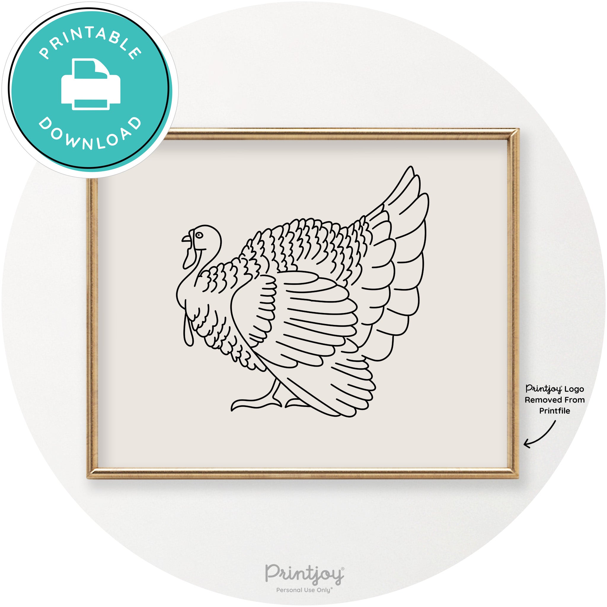 Turkey Line Art Thanksgiving Cute Modern Chic Wall Art Printable - Printjoy