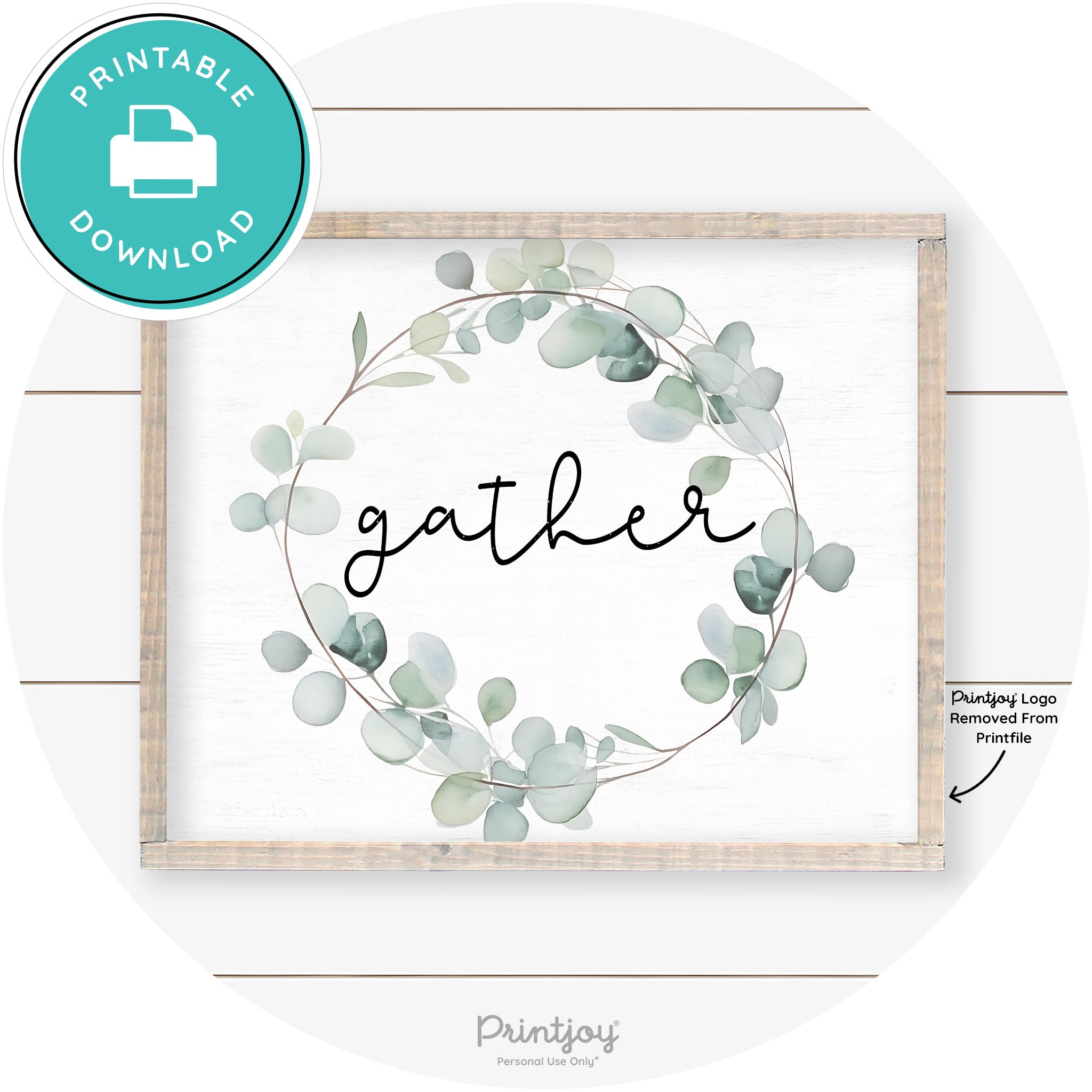 Gather Watercolor Eucalyptus Wreath Farmhouse Art Free Printable - Printjoy