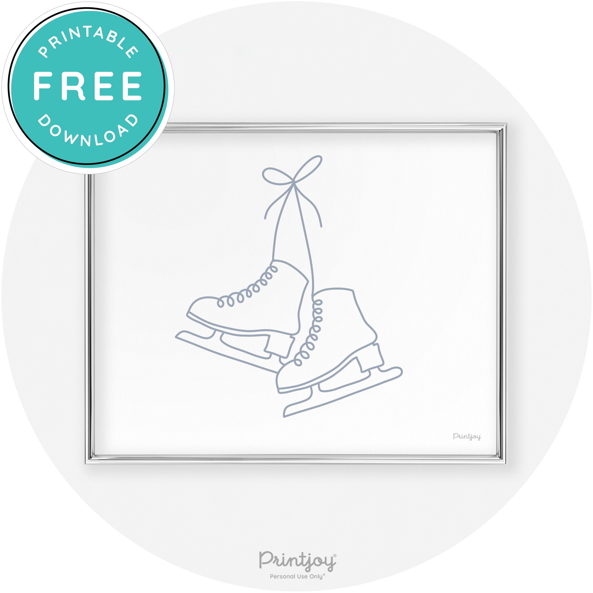 Ice Skates Line Art Cute Winter Modern Chic Wall Art Free Printable - Printjoy