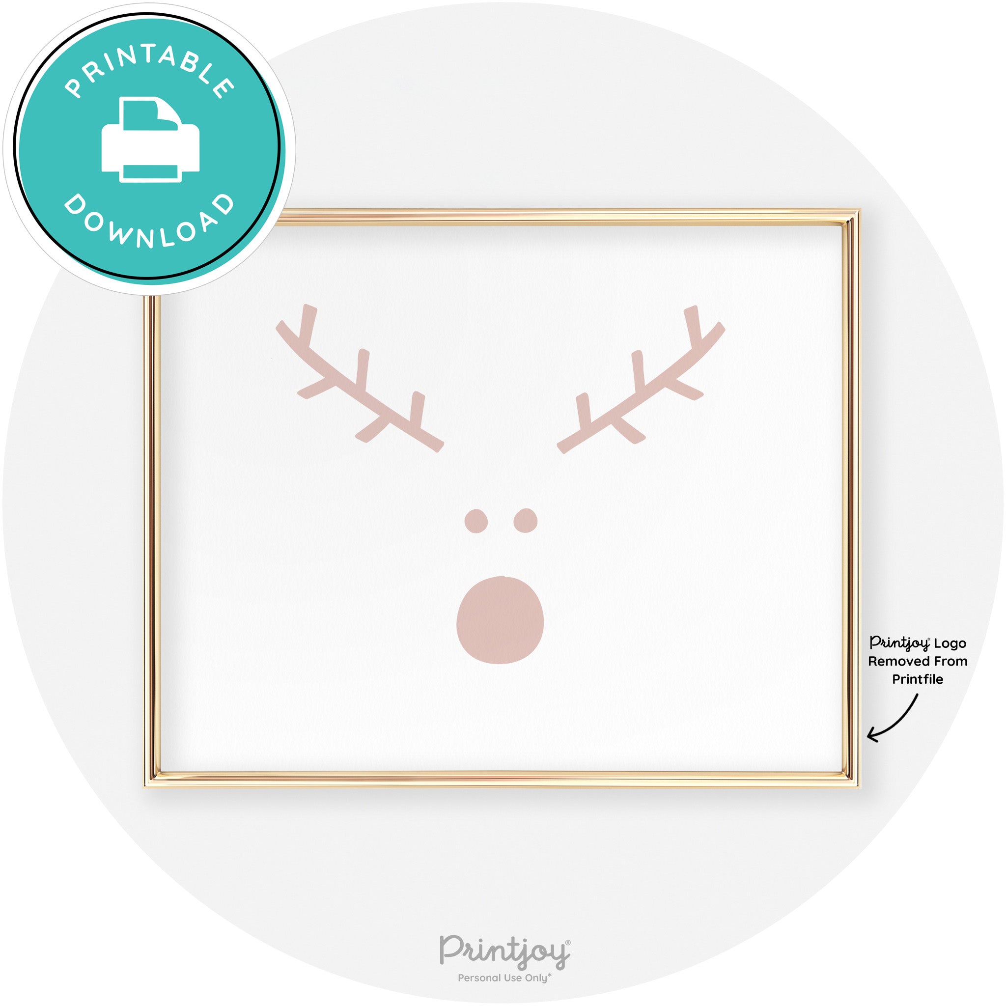 Simple Rudolph Reindeer Face Cute Chic Wall Art Free Printable - Printjoy