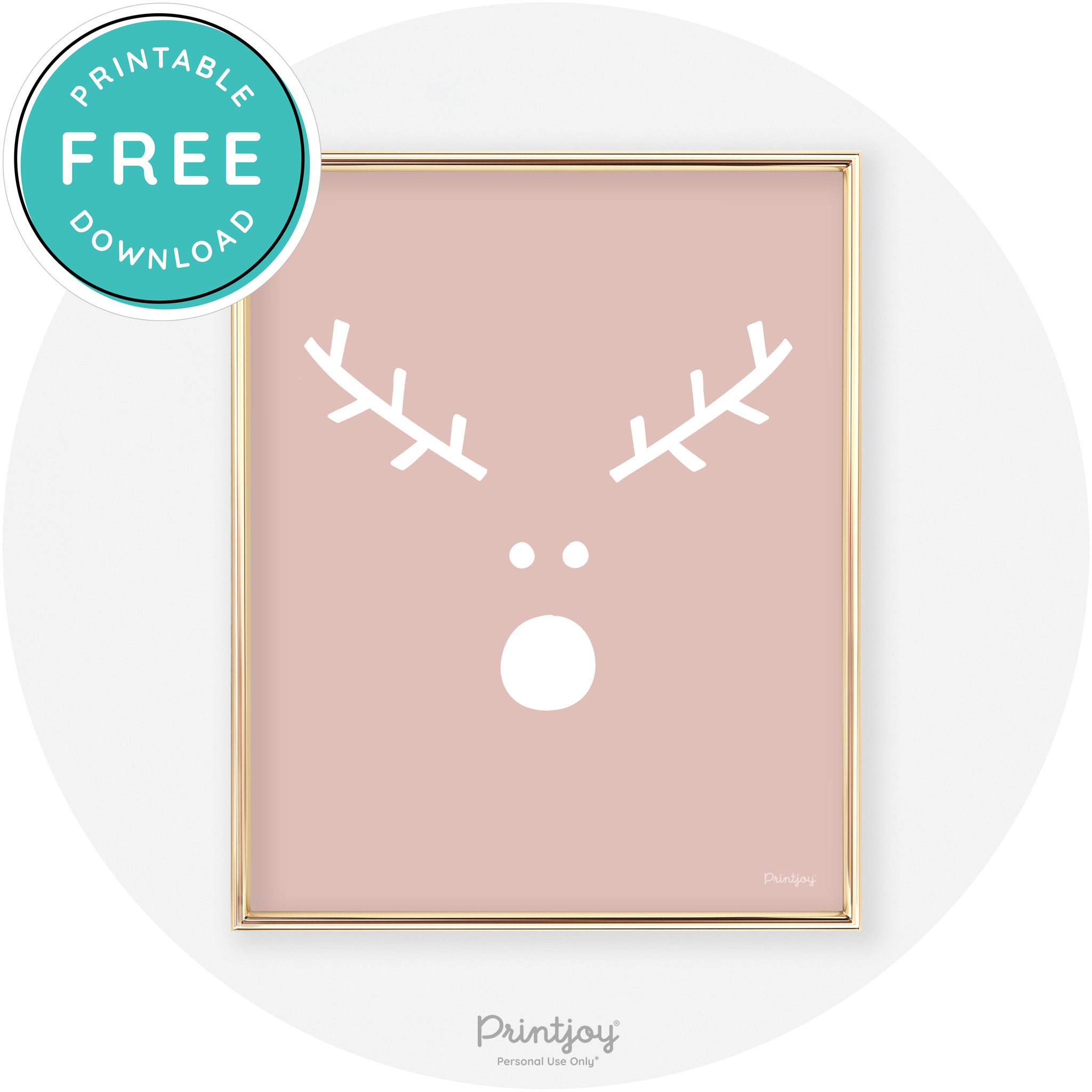 Simple Rudolph Reindeer Face Cute Chic Wall Art Free Printable - Printjoy