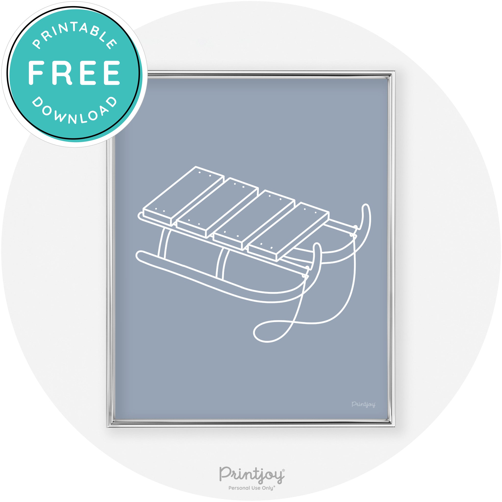 Sled Line Art Cute Simple Winter Chic Wall Art Decor Free Printable - Printjoy