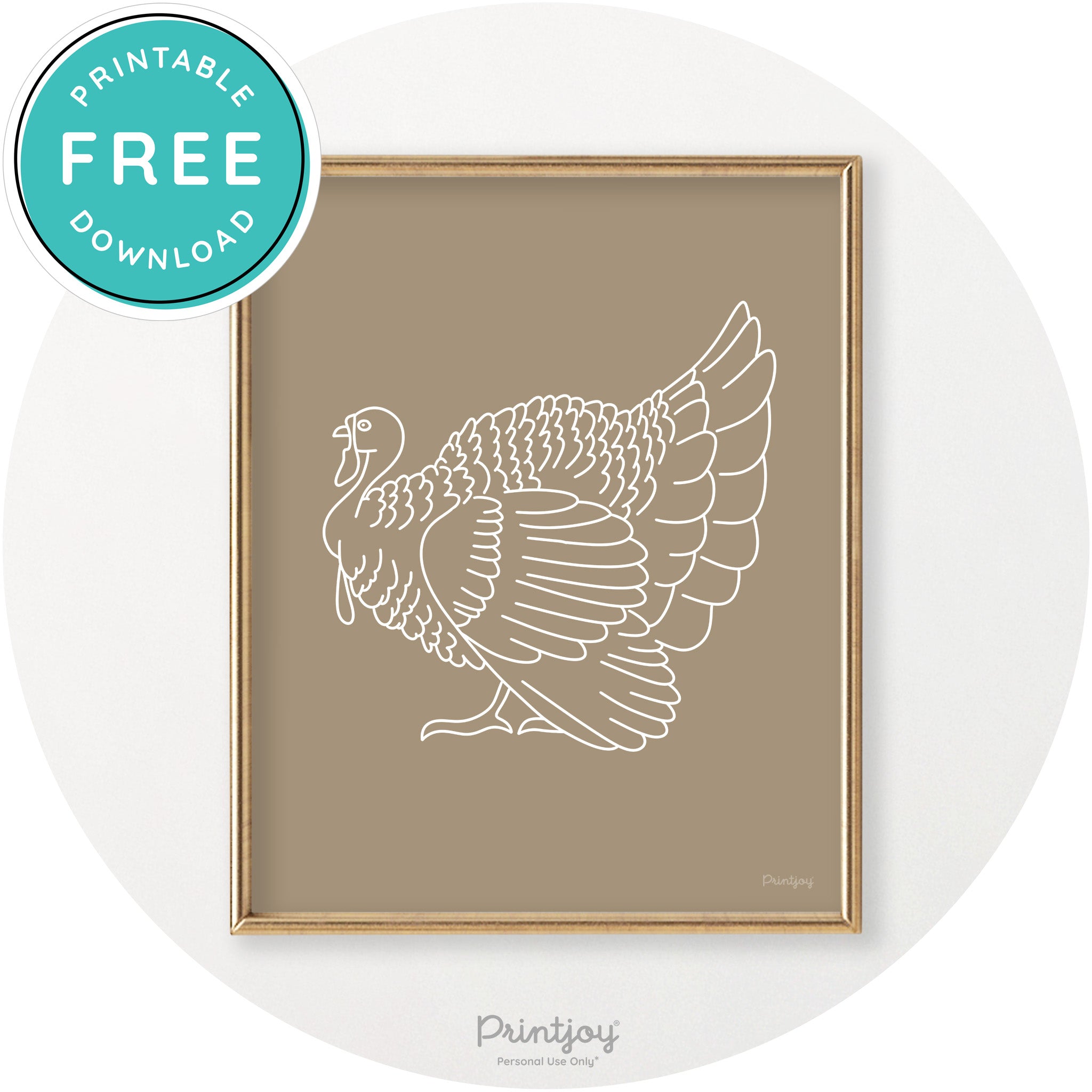 Turkey Line Art Thanksgiving Cute Modern Chic Wall Art Printable - Printjoy
