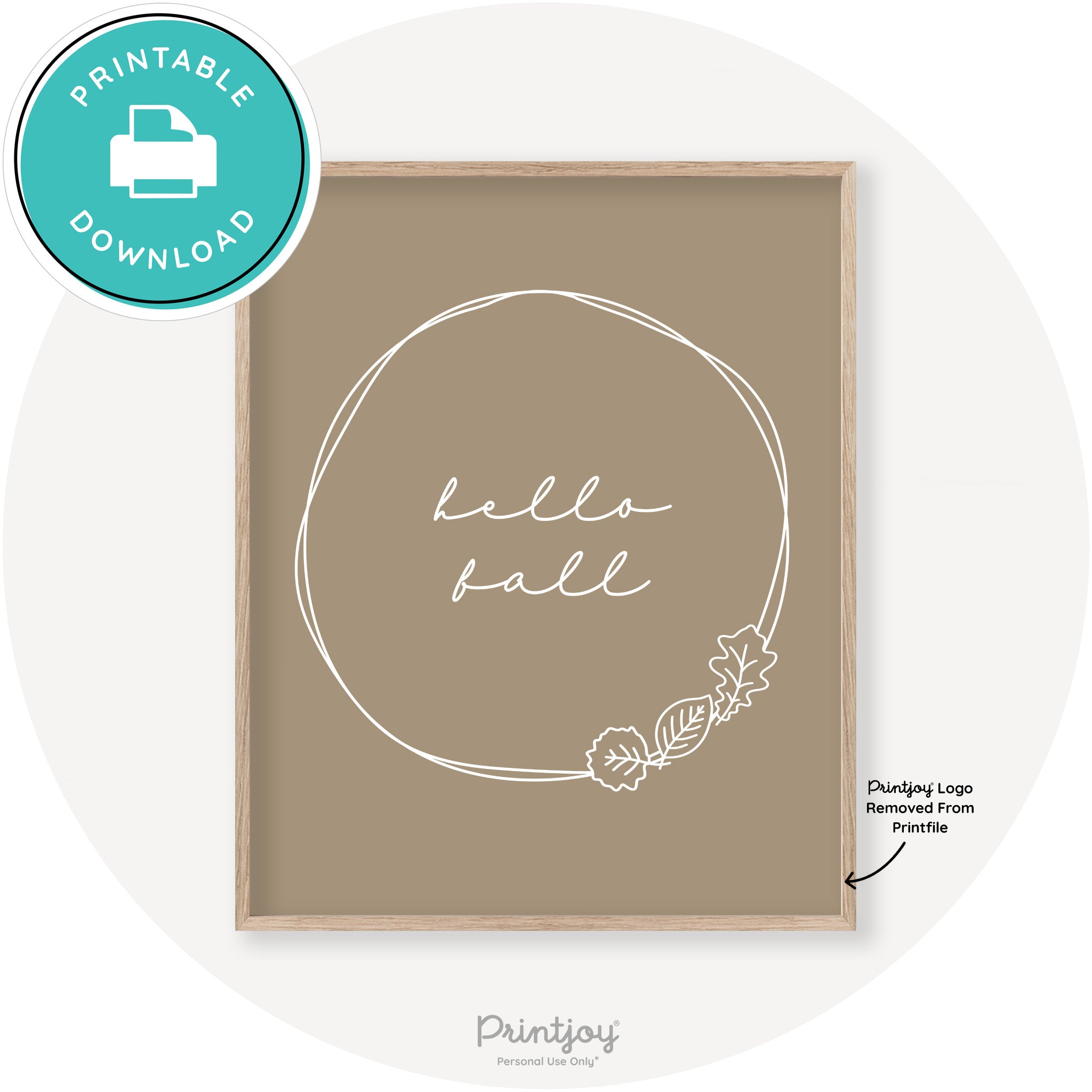 Hello Fall Wreath Cute Modern Chic Decor Wall Art Printable - Printjoy