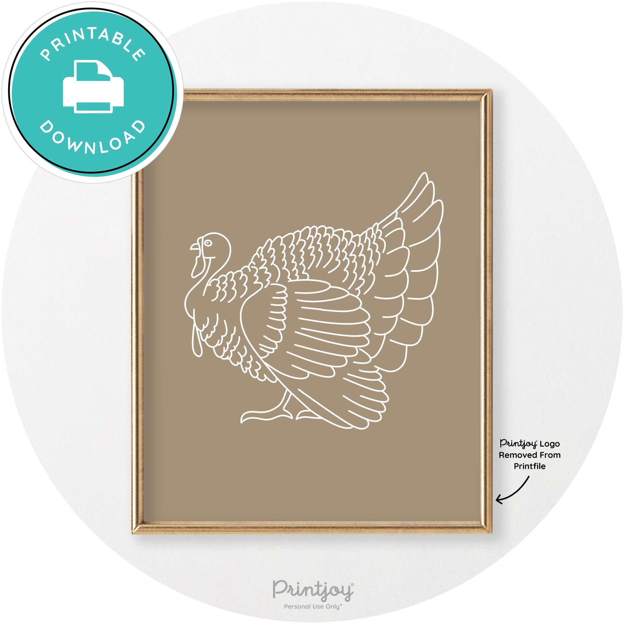 Turkey Line Art Thanksgiving Cute Modern Chic Wall Art Printable - Printjoy