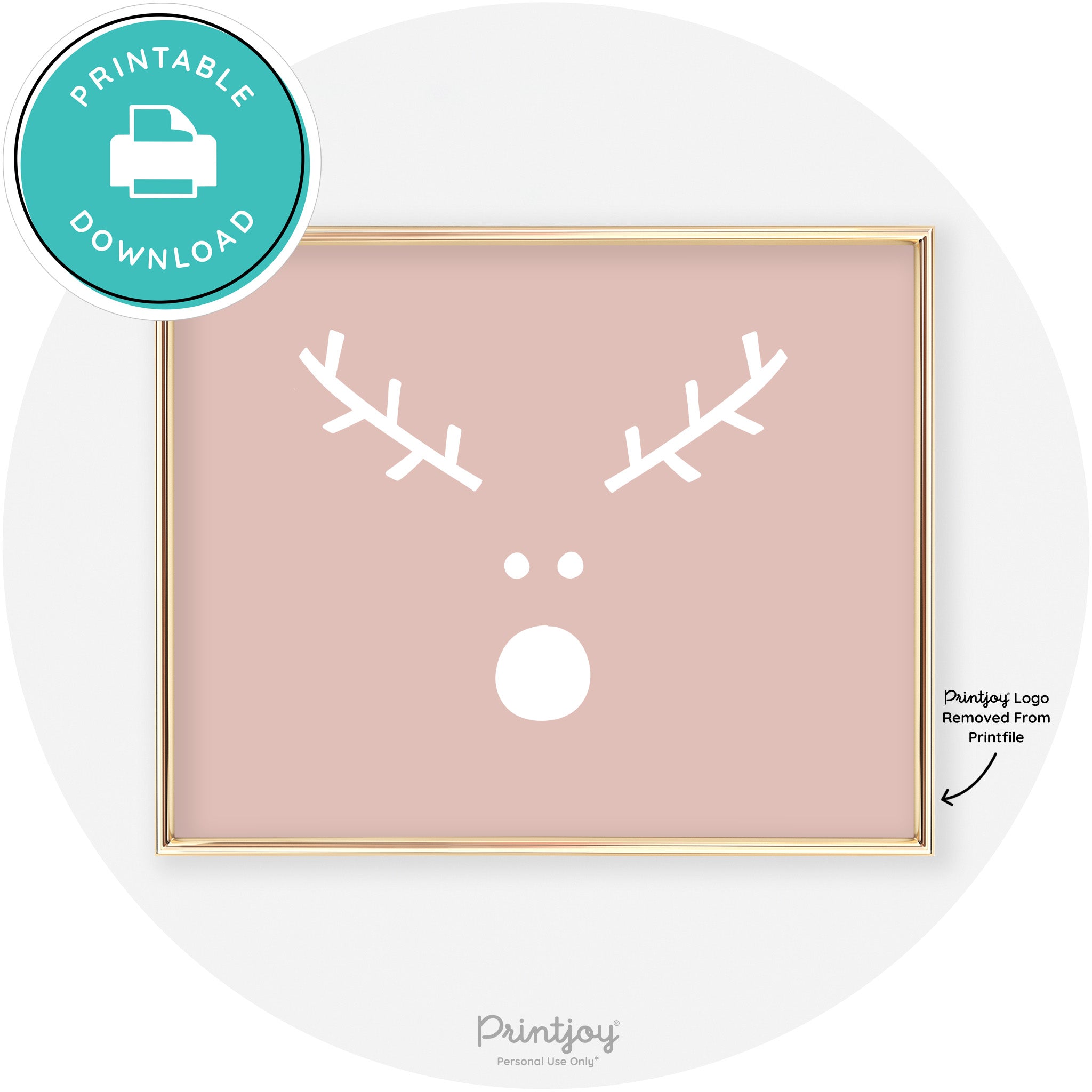 Simple Rudolph Reindeer Face Cute Chic Wall Art Free Printable - Printjoy