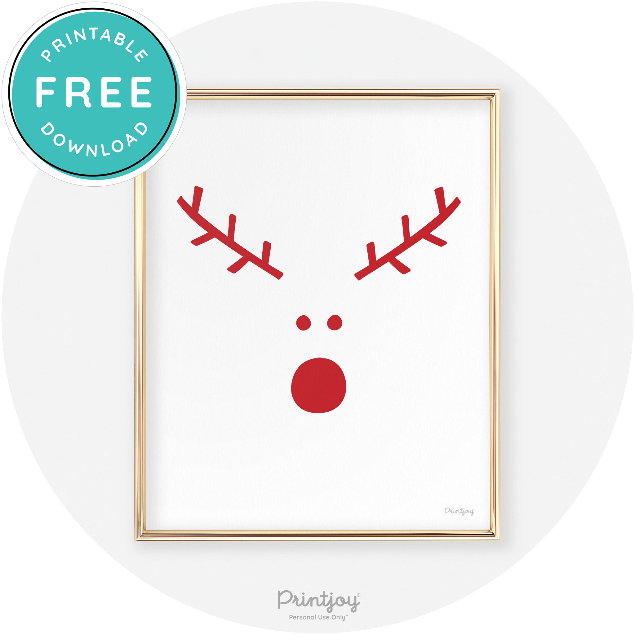 Simple Rudolph Reindeer Face Cute Chic Wall Art Free Printable - Printjoy