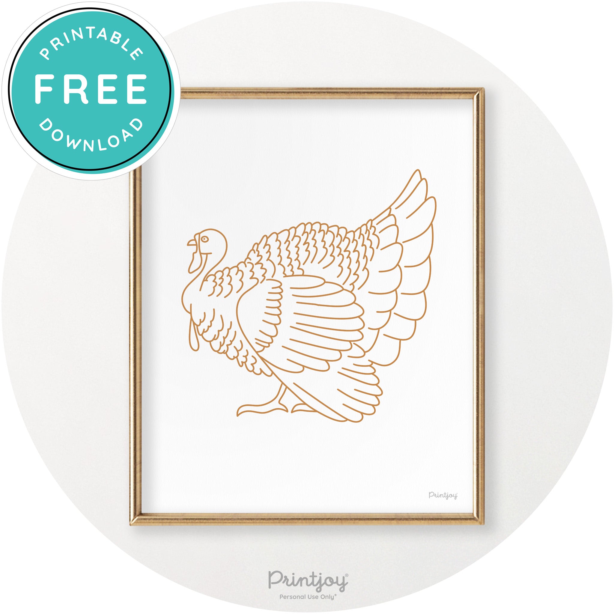 Turkey Line Art Thanksgiving Cute Modern Chic Wall Art Printable - Printjoy