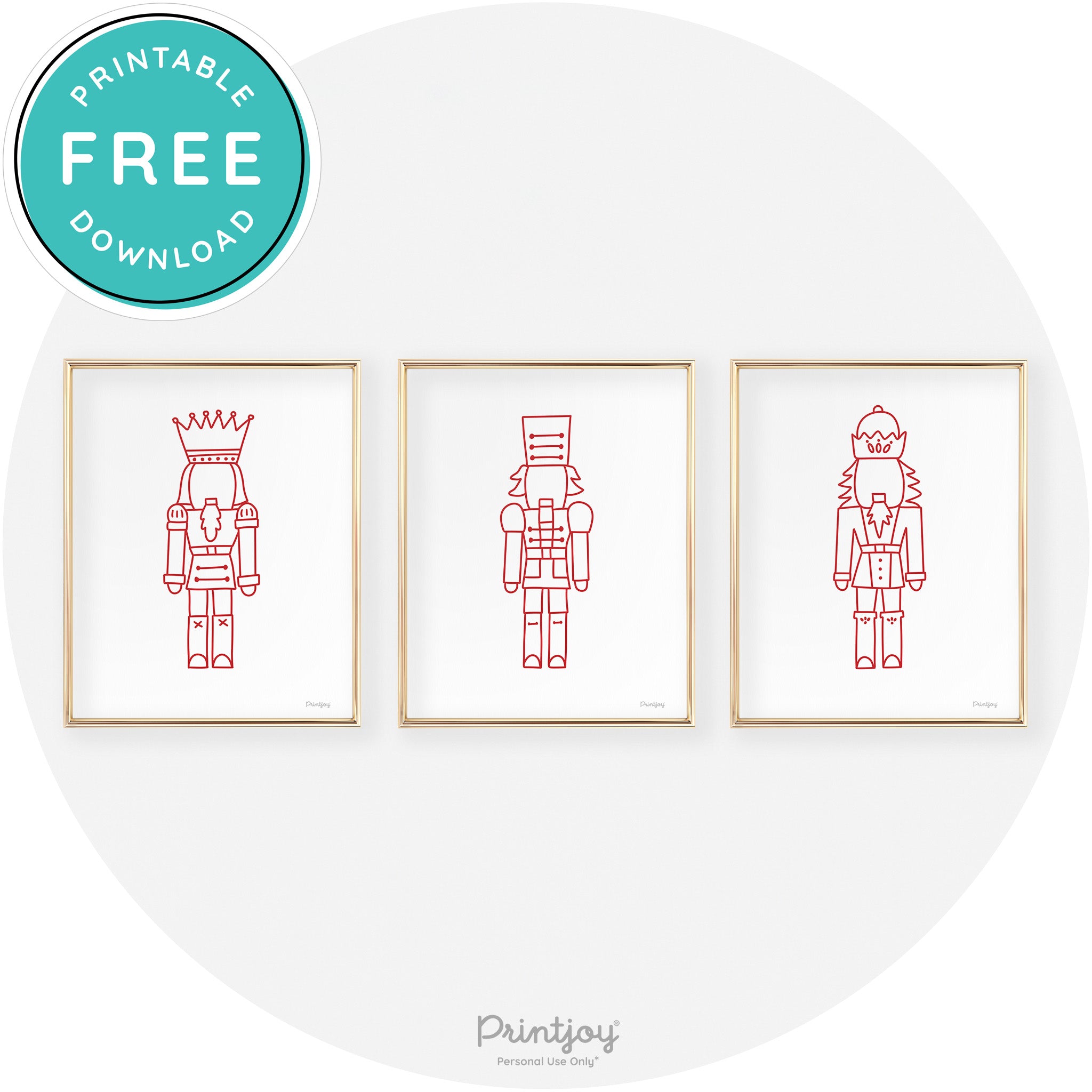Nutcracker Line Art Set Of 3 Cute Christmas Chic Wall Art Free Printable - Printjoy