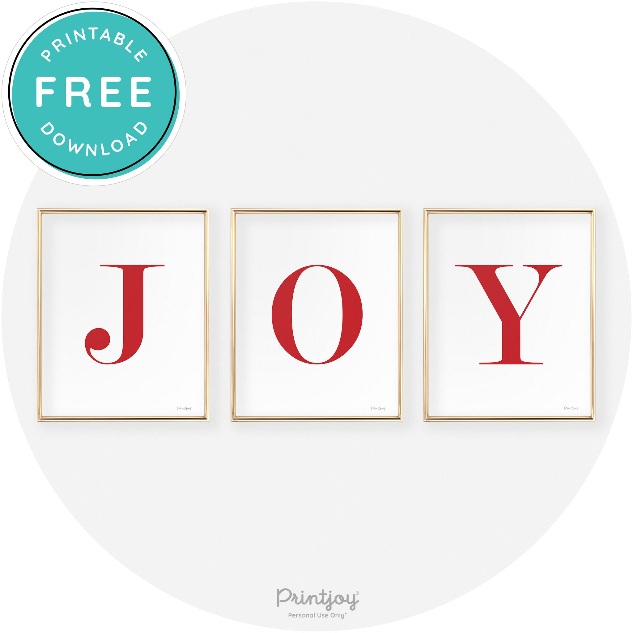 Joy Letters Set Of 3 Cute Christmas Modern Chic Wall Art Free Printable - Printjoy