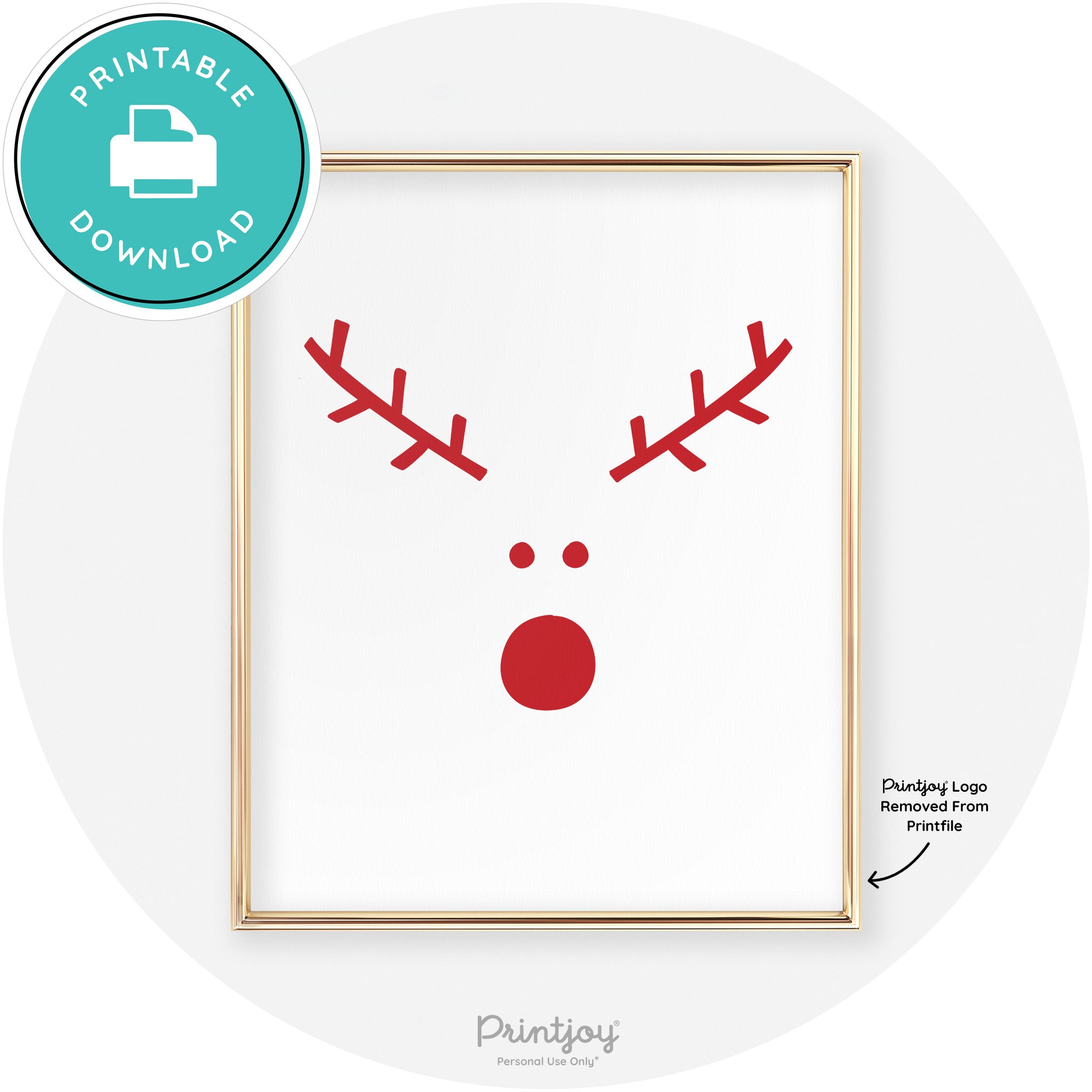 Simple Rudolph Reindeer Face Cute Chic Wall Art Free Printable - Printjoy