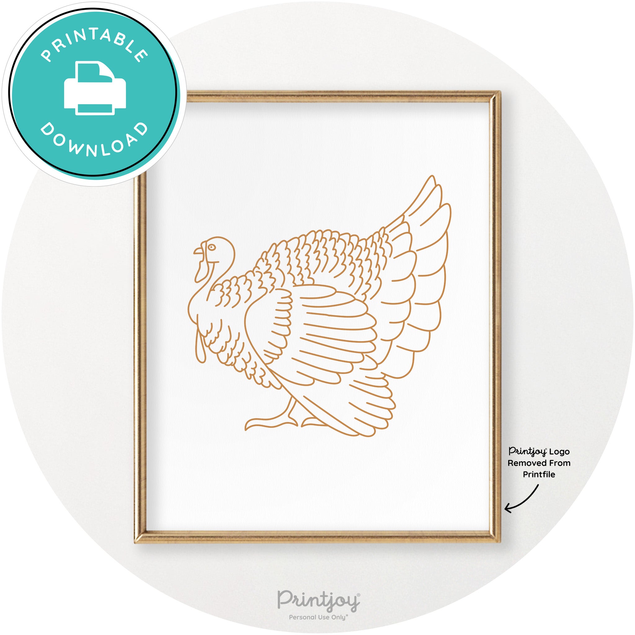 Turkey Line Art Thanksgiving Cute Modern Chic Wall Art Printable - Printjoy
