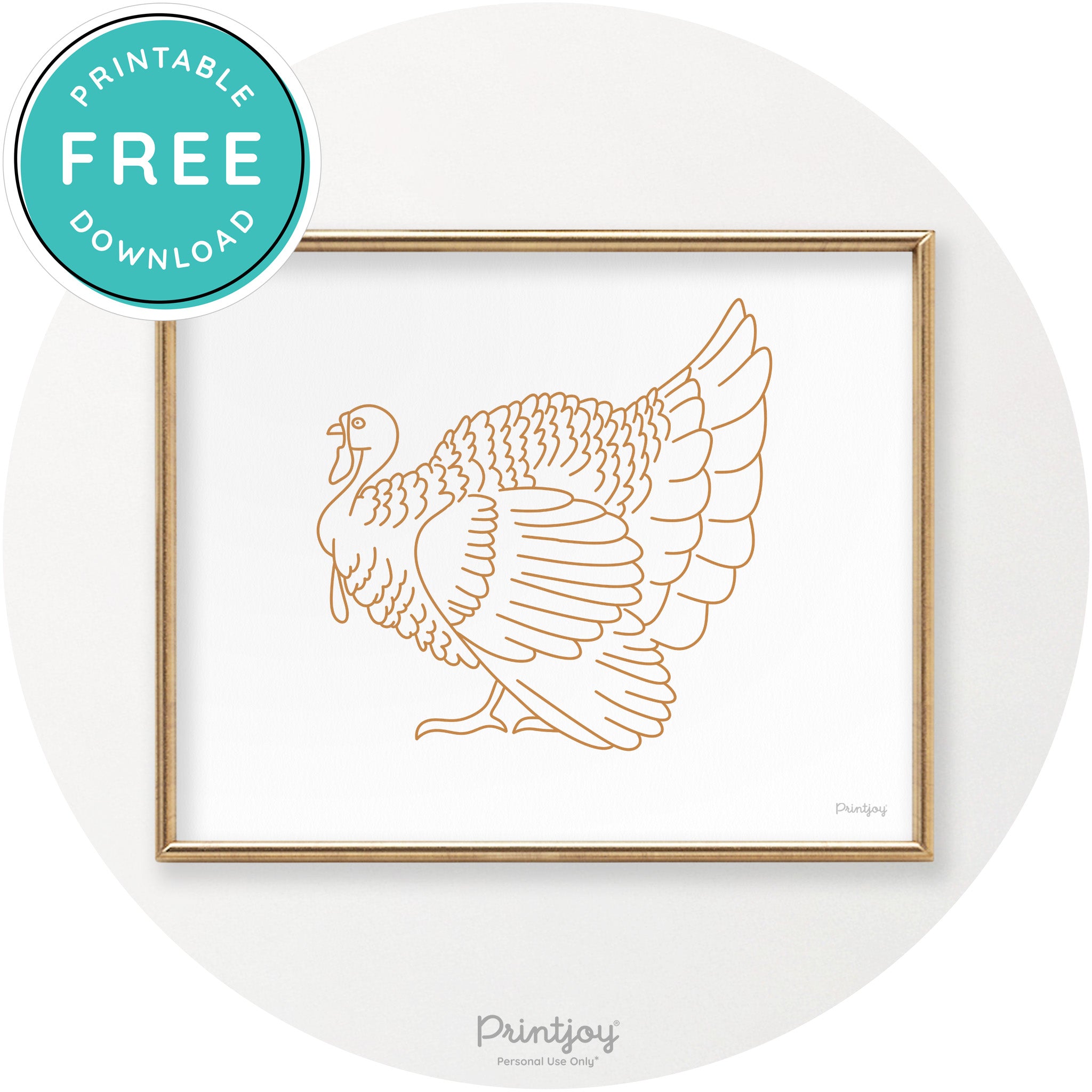 Turkey Line Art Thanksgiving Cute Modern Chic Wall Art Printable - Printjoy
