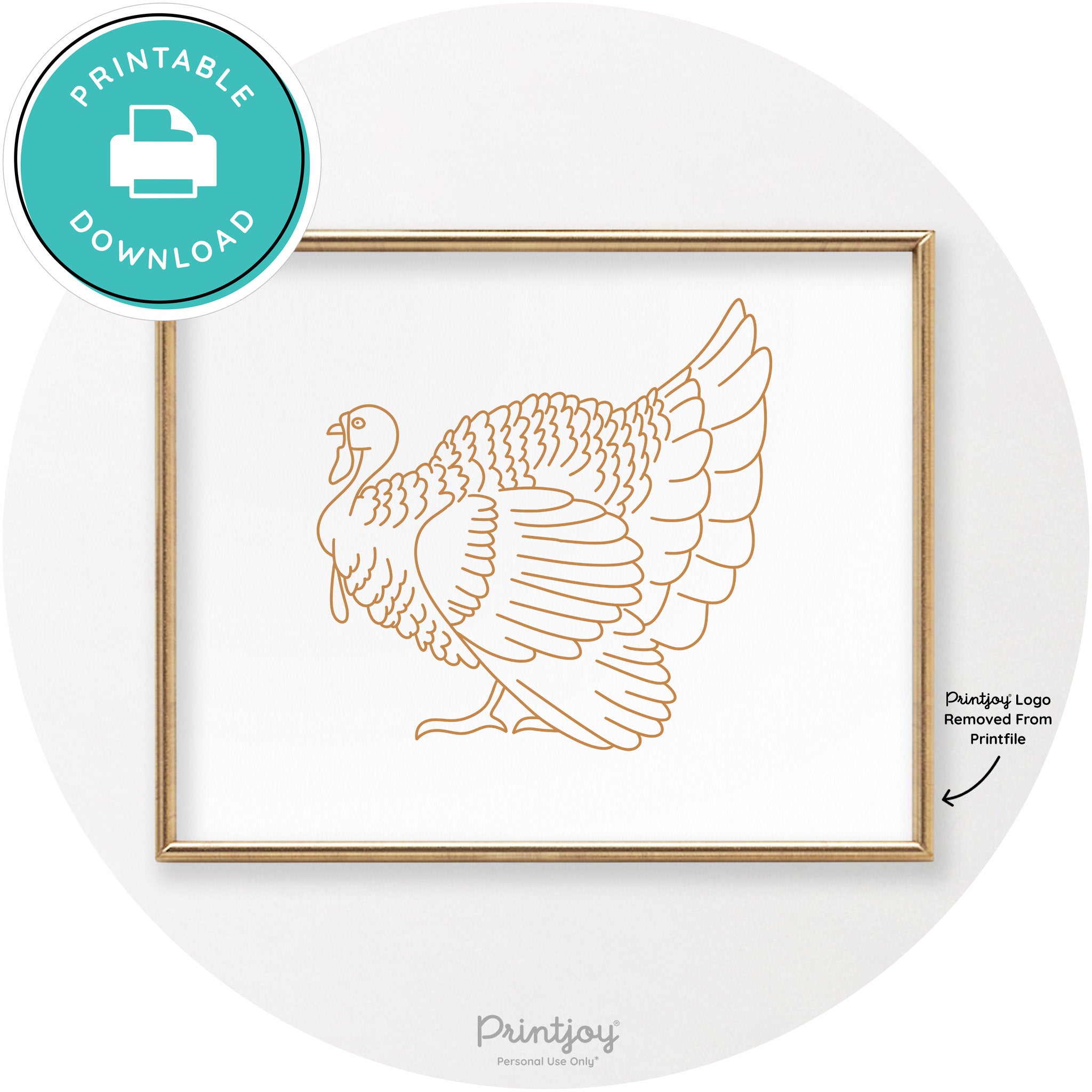 Turkey Line Art Thanksgiving Cute Modern Chic Wall Art Printable - Printjoy