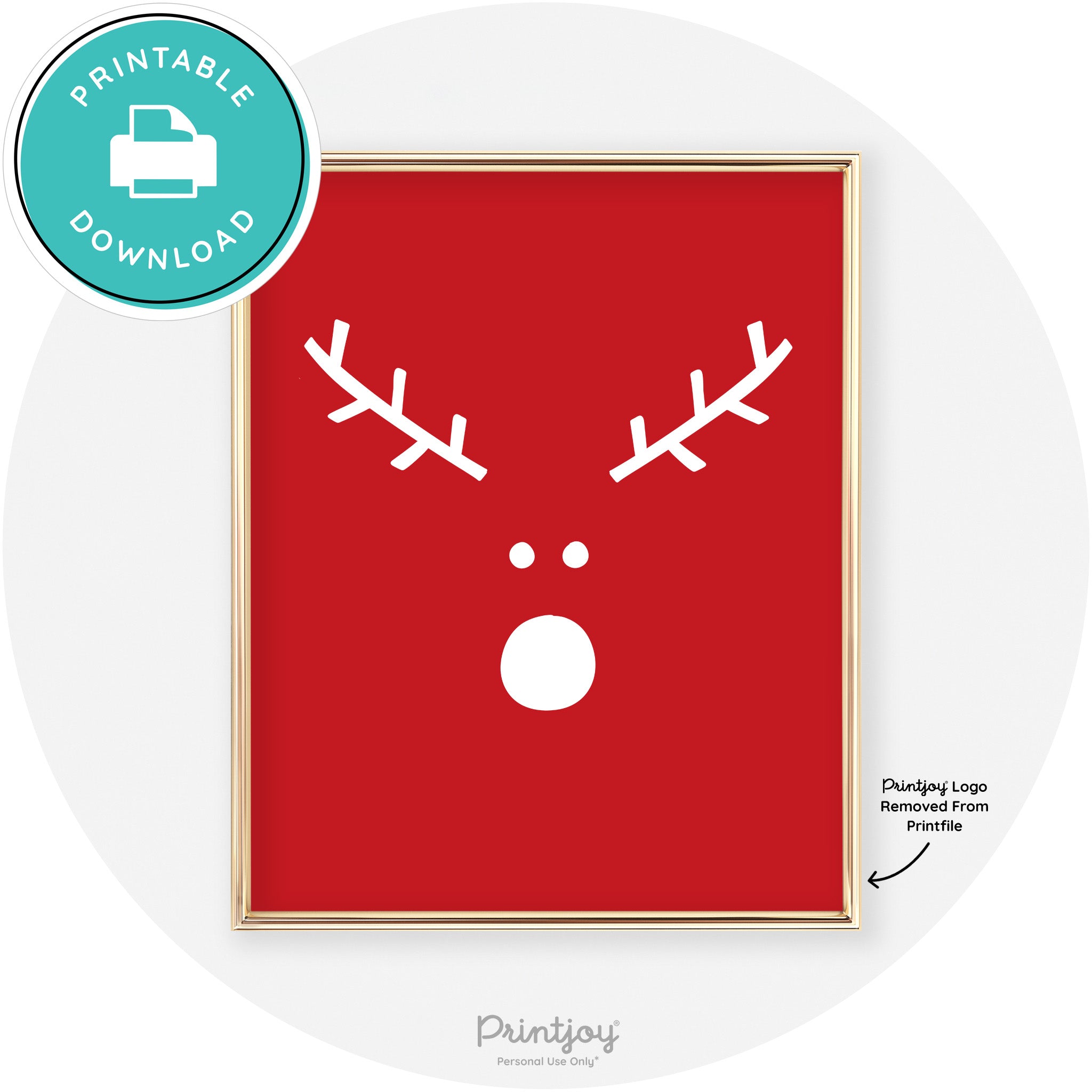 Simple Rudolph Reindeer Face Cute Chic Wall Art Free Printable - Printjoy