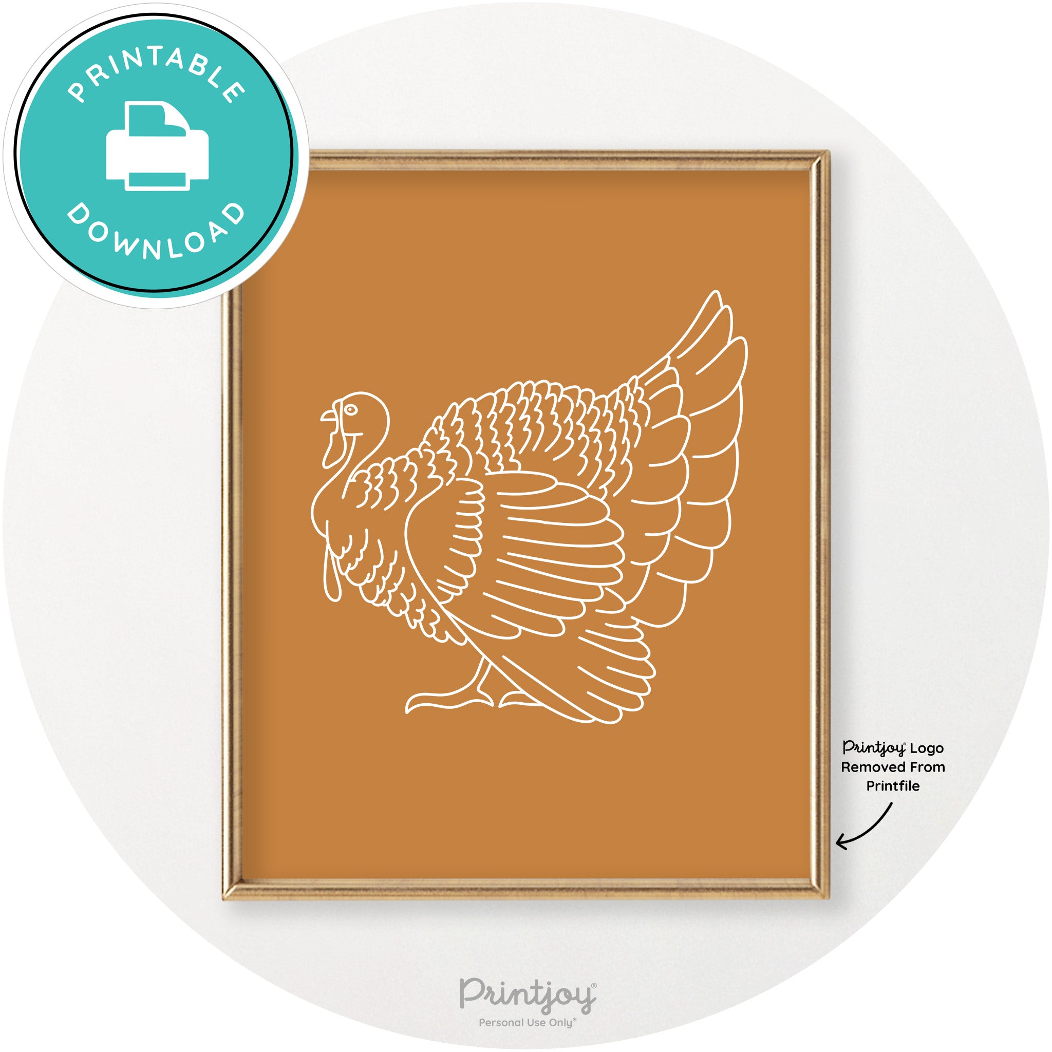 Turkey Line Art Thanksgiving Cute Modern Chic Wall Art Printable - Printjoy