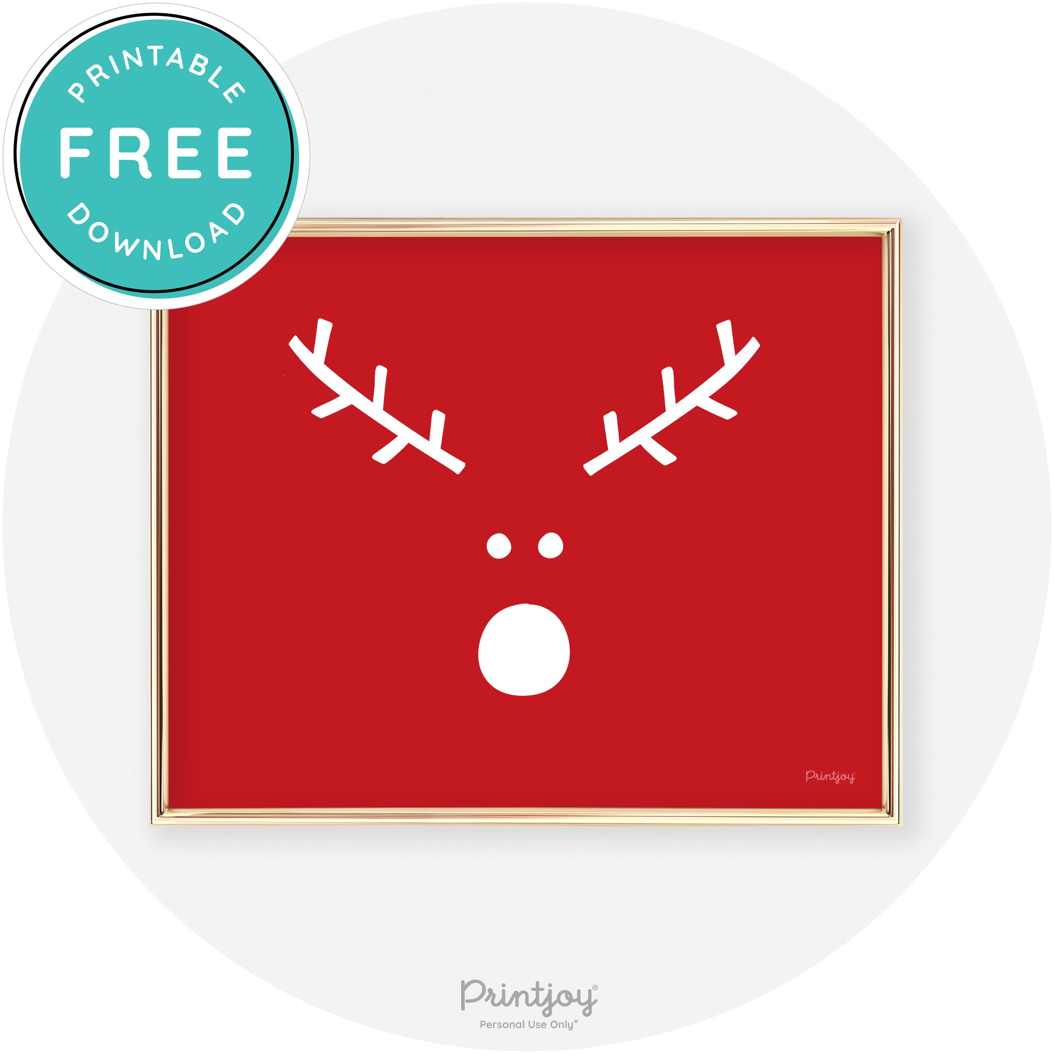 Simple Rudolph Reindeer Face Cute Chic Wall Art Free Printable - Printjoy