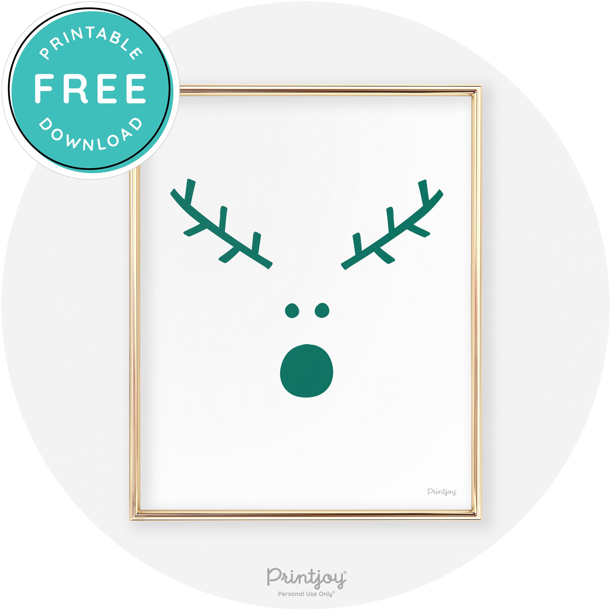 Simple Rudolph Reindeer Face Cute Chic Wall Art Free Printable - Printjoy