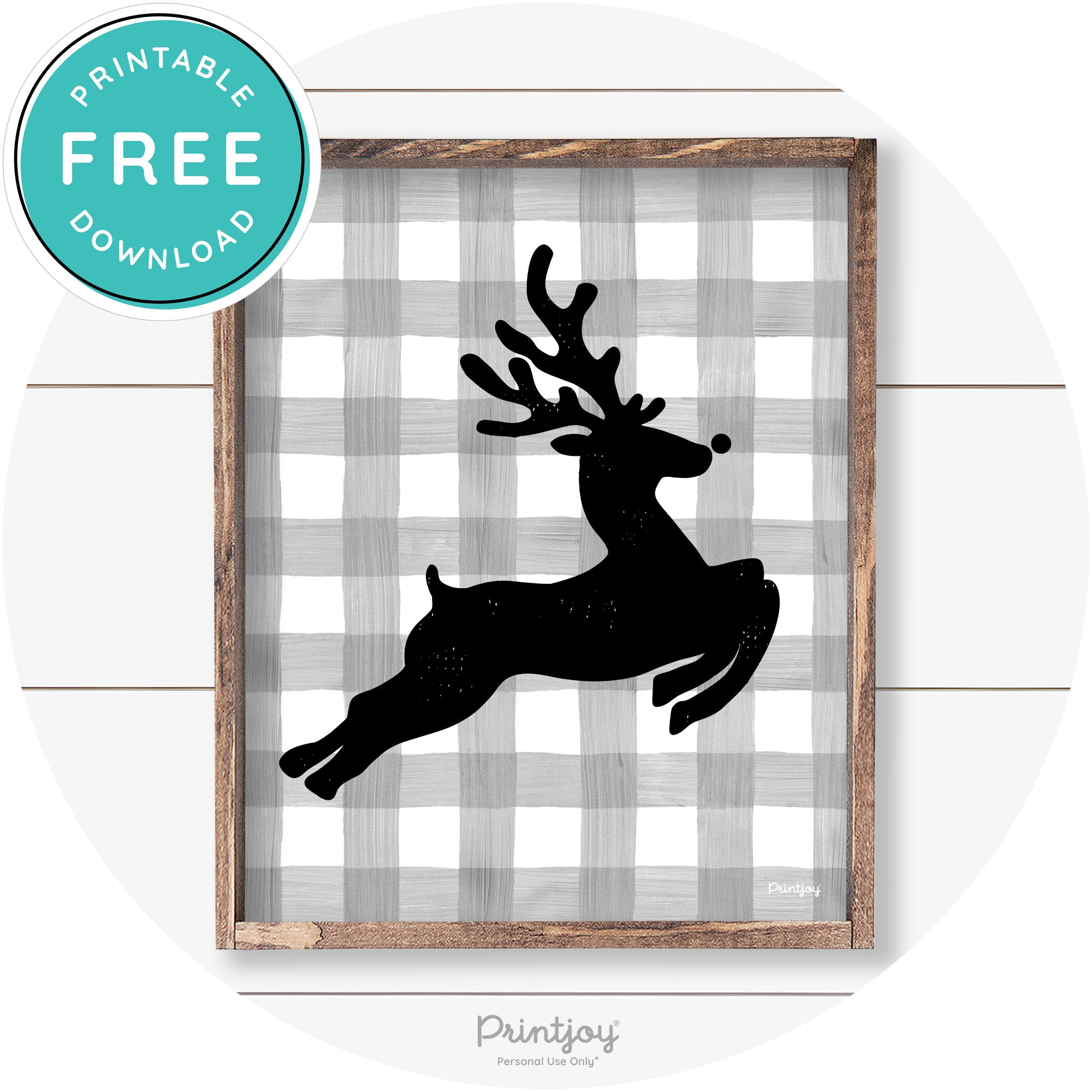 Flying Reindeer Silhouette Christmas Farmhouse Wall Art Free Printable - Printjoy