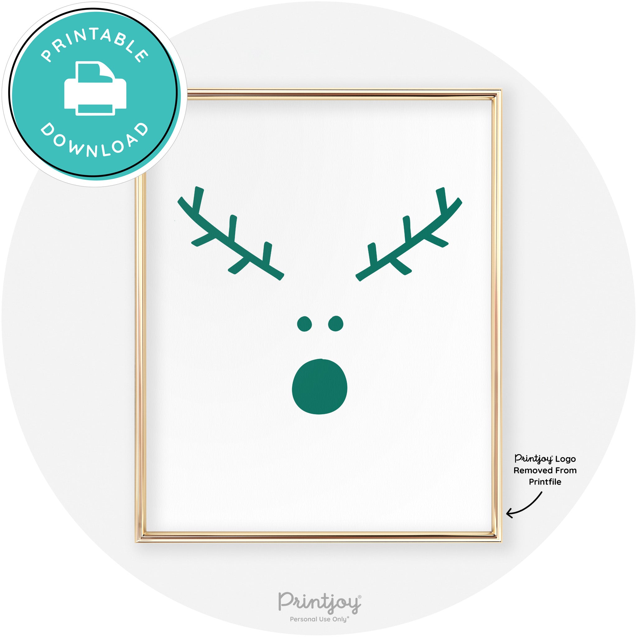 Simple Rudolph Reindeer Face Cute Chic Wall Art Free Printable - Printjoy