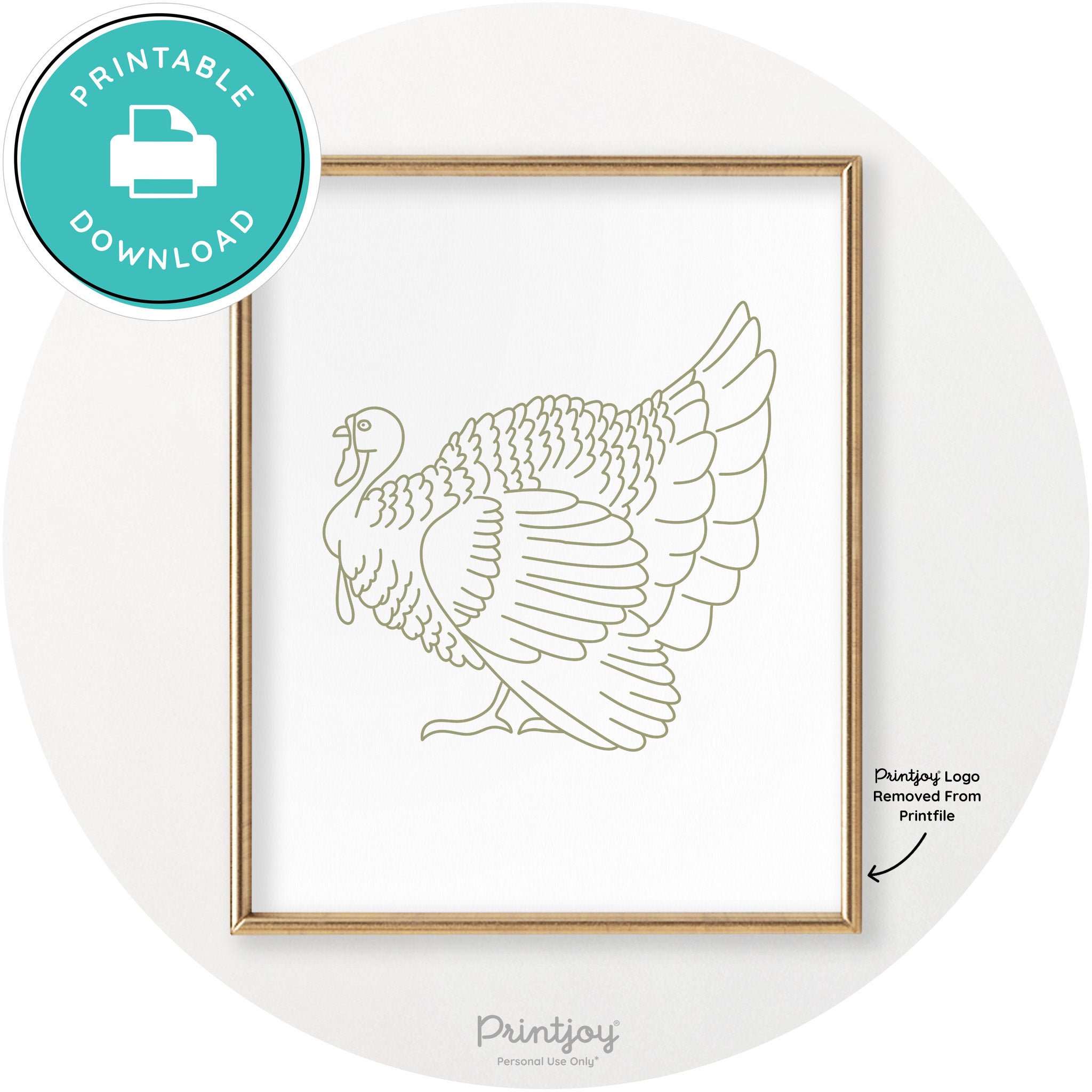 Turkey Line Art Thanksgiving Cute Modern Chic Wall Art Printable - Printjoy