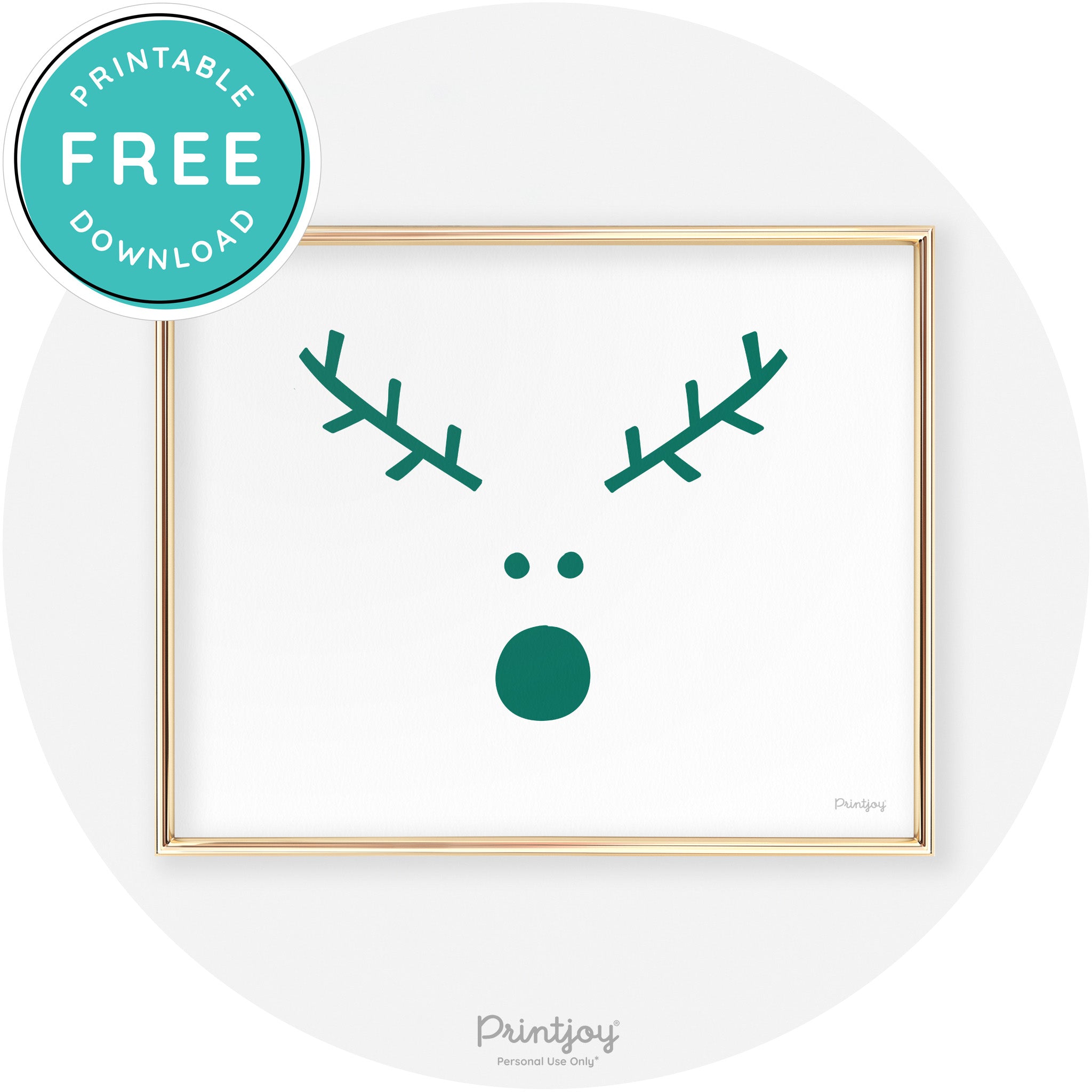 Simple Rudolph Reindeer Face Cute Chic Wall Art Free Printable - Printjoy