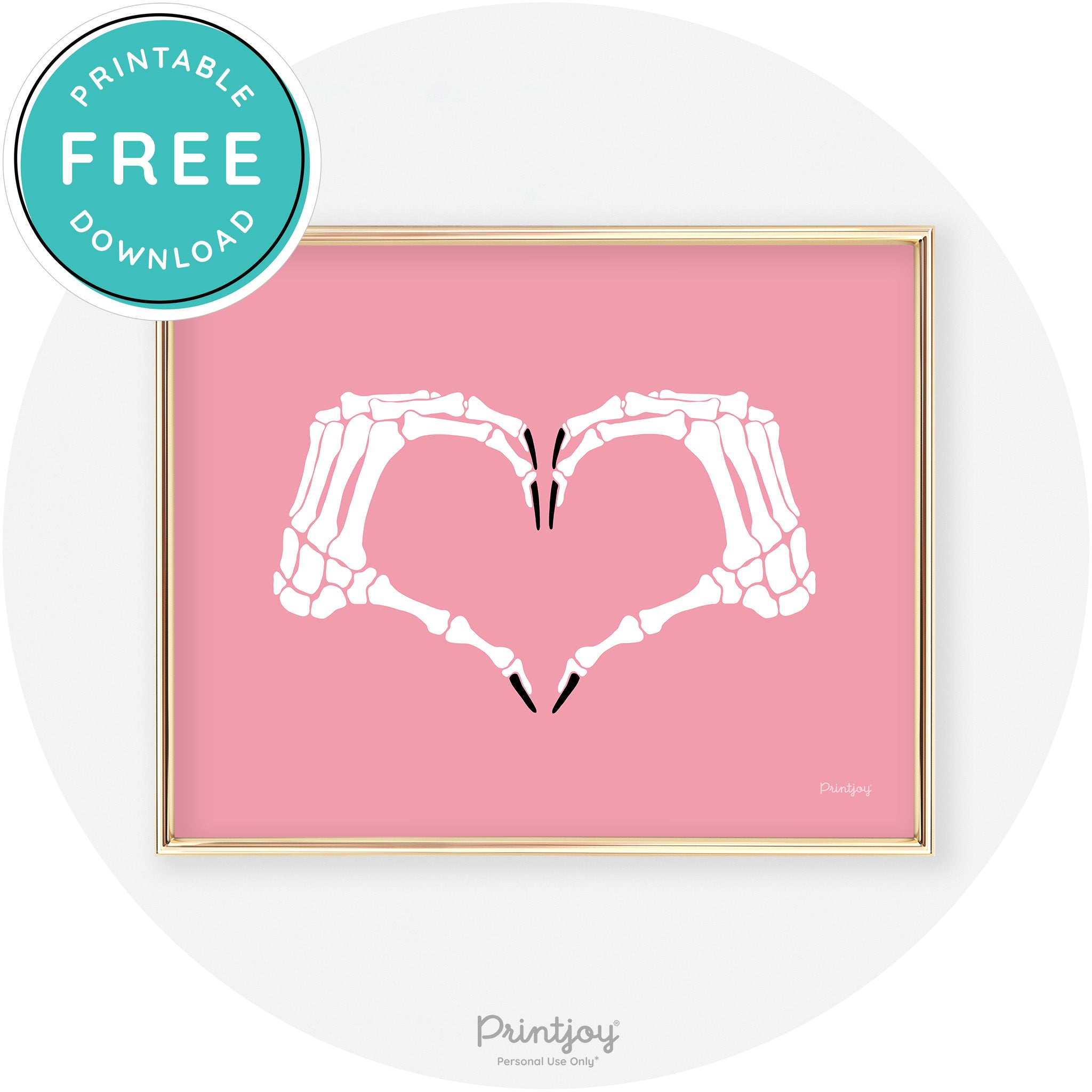 Skeleton Heart Hands Fun Cute Chic Halloween Wall Art Free Printable - Printjoy