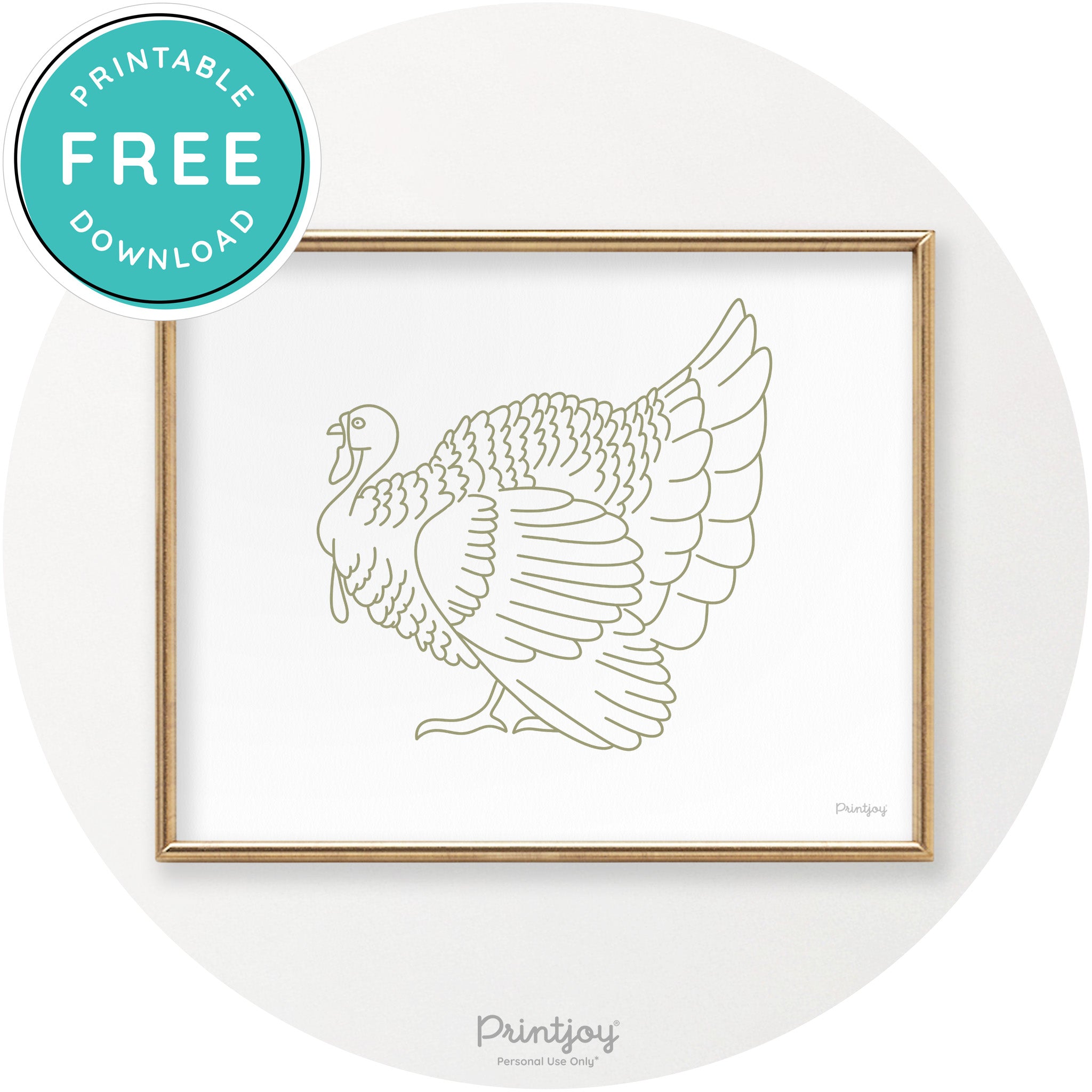 Turkey Line Art Thanksgiving Cute Modern Chic Wall Art Printable - Printjoy