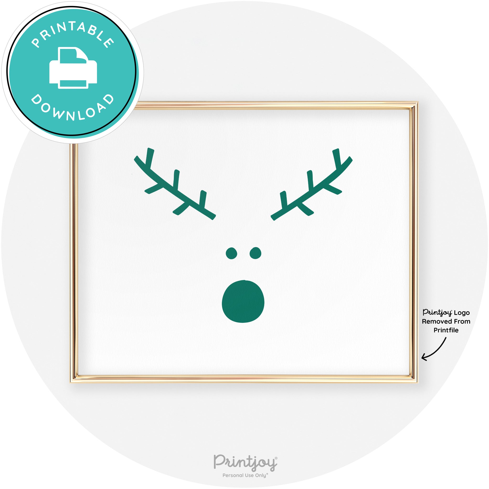 Simple Rudolph Reindeer Face Cute Chic Wall Art Free Printable - Printjoy
