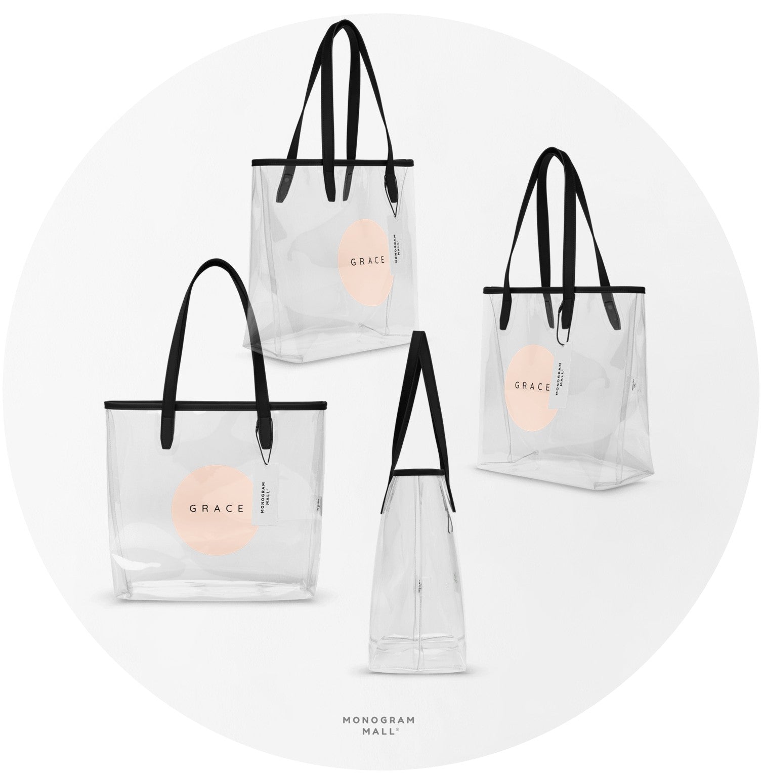 Dainty Circle Personalized Monogram Name Clear Tote Bag - Printjoy