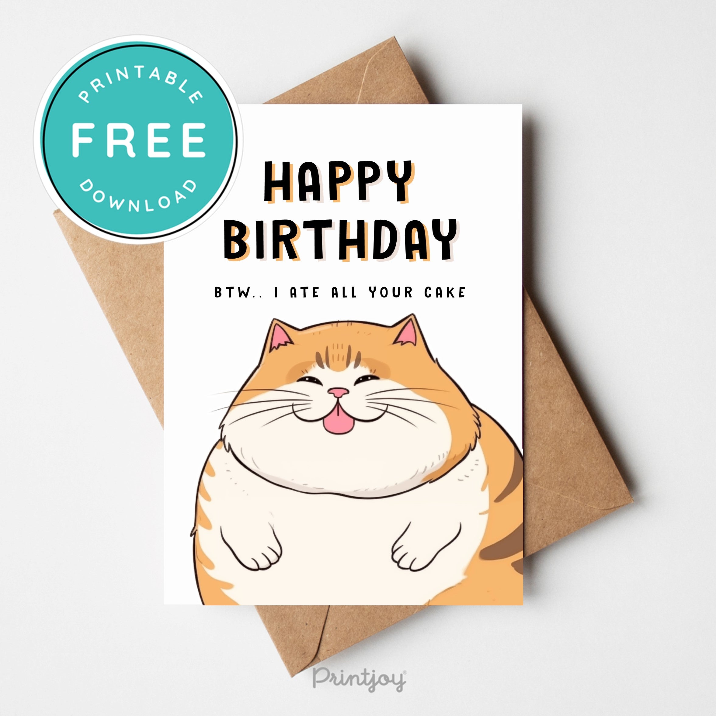 Funny Happy Birthday Greeting Card Fat Cats Printable - Printjoy