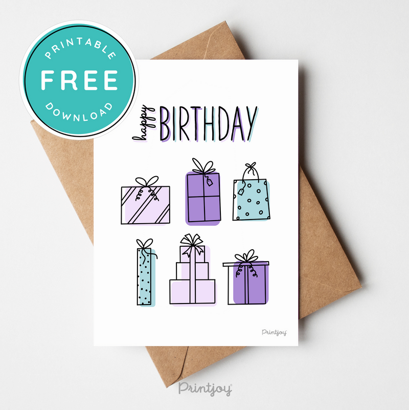 Happy Birthday Gifts Greeting Card Fun Line Art Printable
