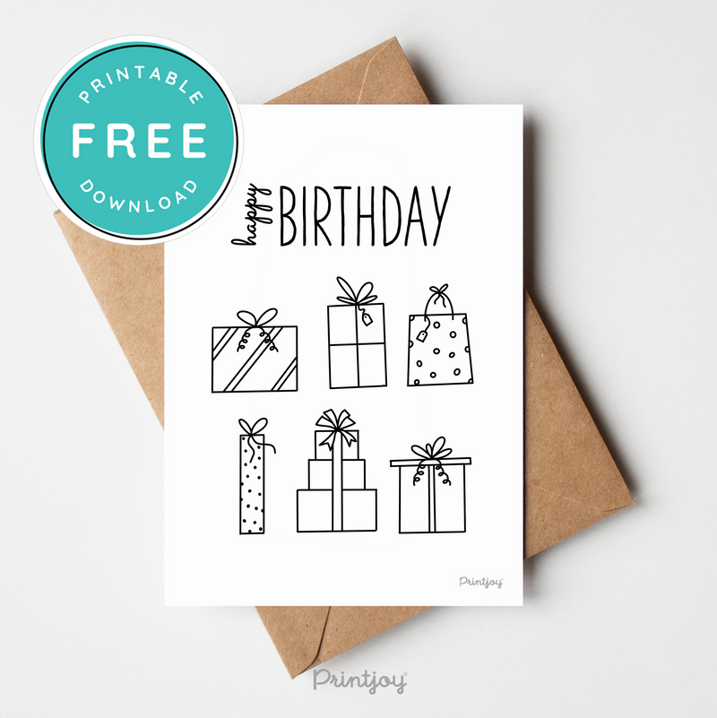 Happy Birthday Gifts Greeting Card Fun Line Art Printable