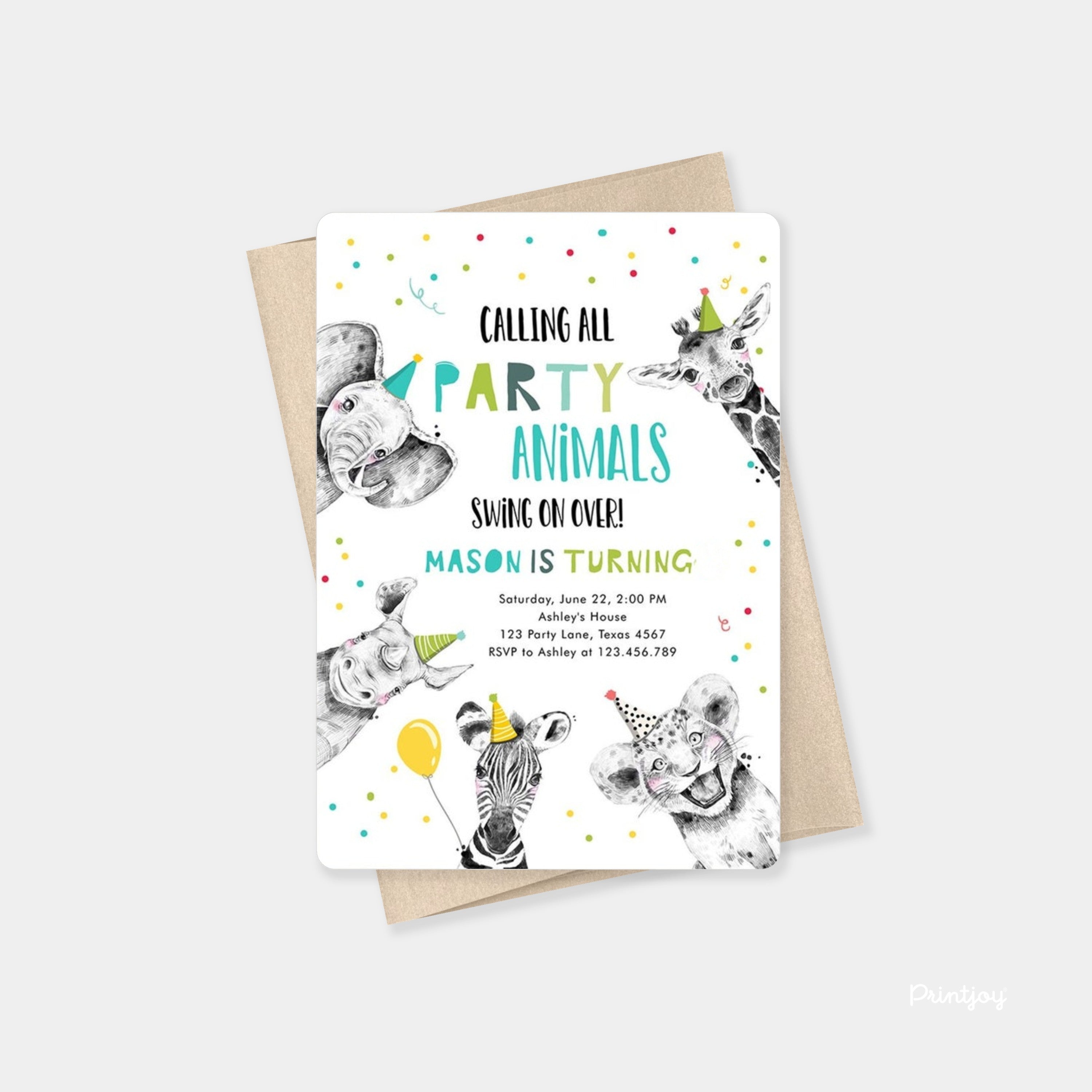 Fun Line Art Happy Birthday Party Invite Minimal Card (Copy) (Copy)