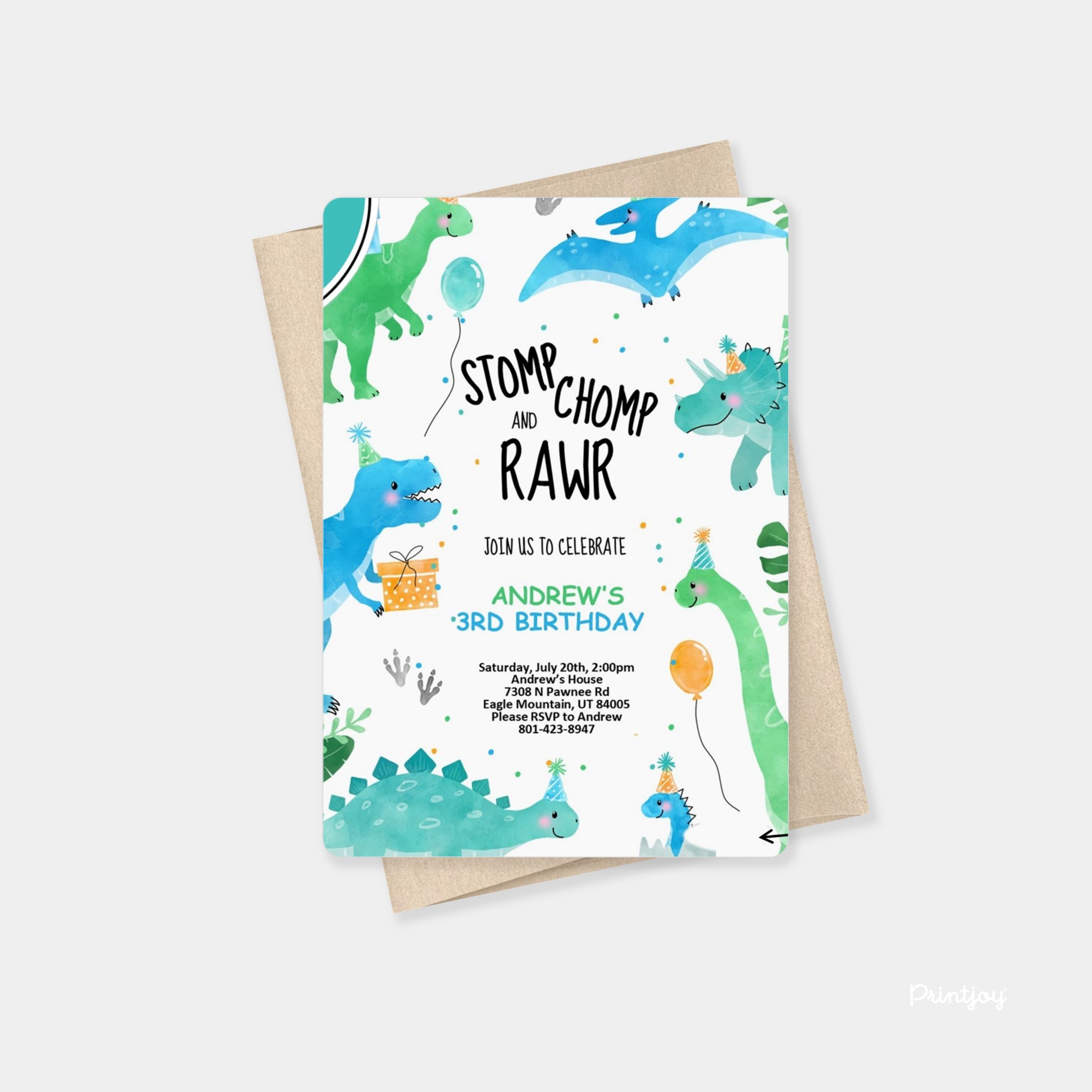 Girls Dinosaur Cute Fun Modern Birthday Invite Printable