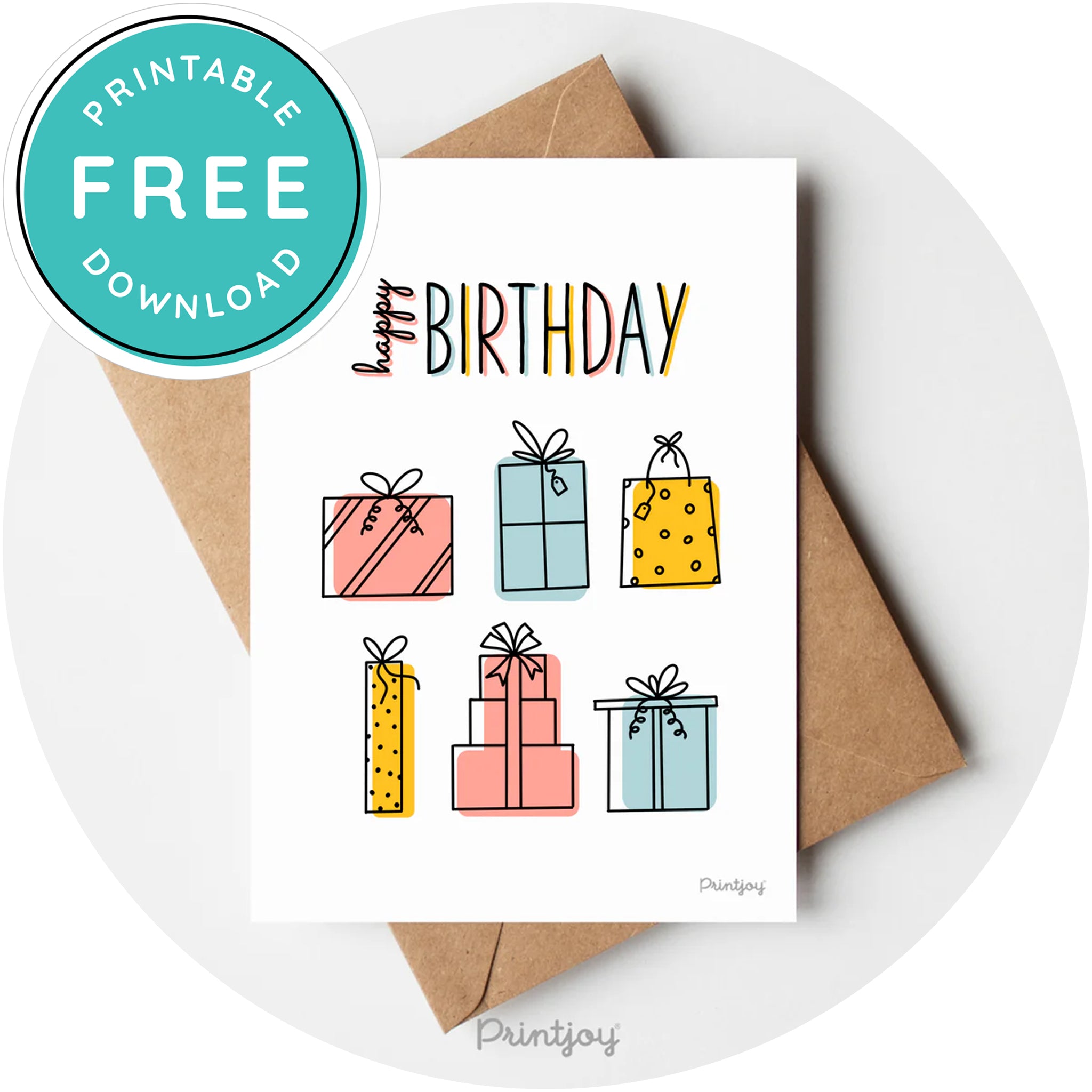 Happy Birthday Gifts Greeting Card Fun Line Art Printable - Printjoy