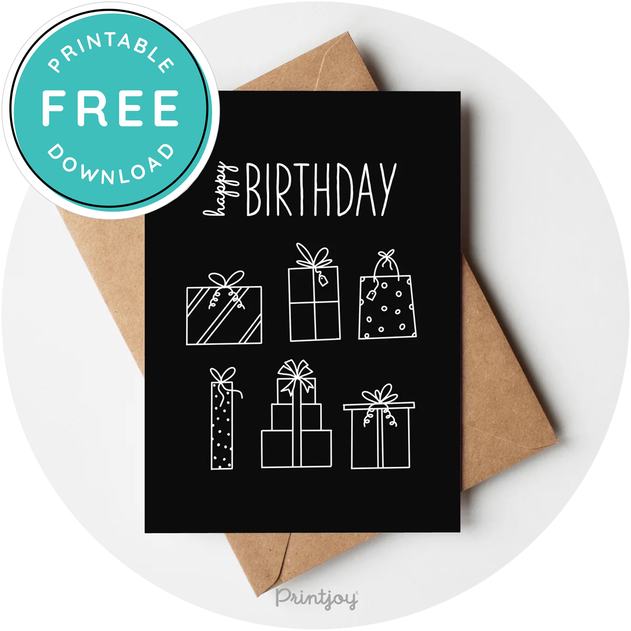Happy Birthday Gifts Greeting Card Fun Line Art Printable - Printjoy