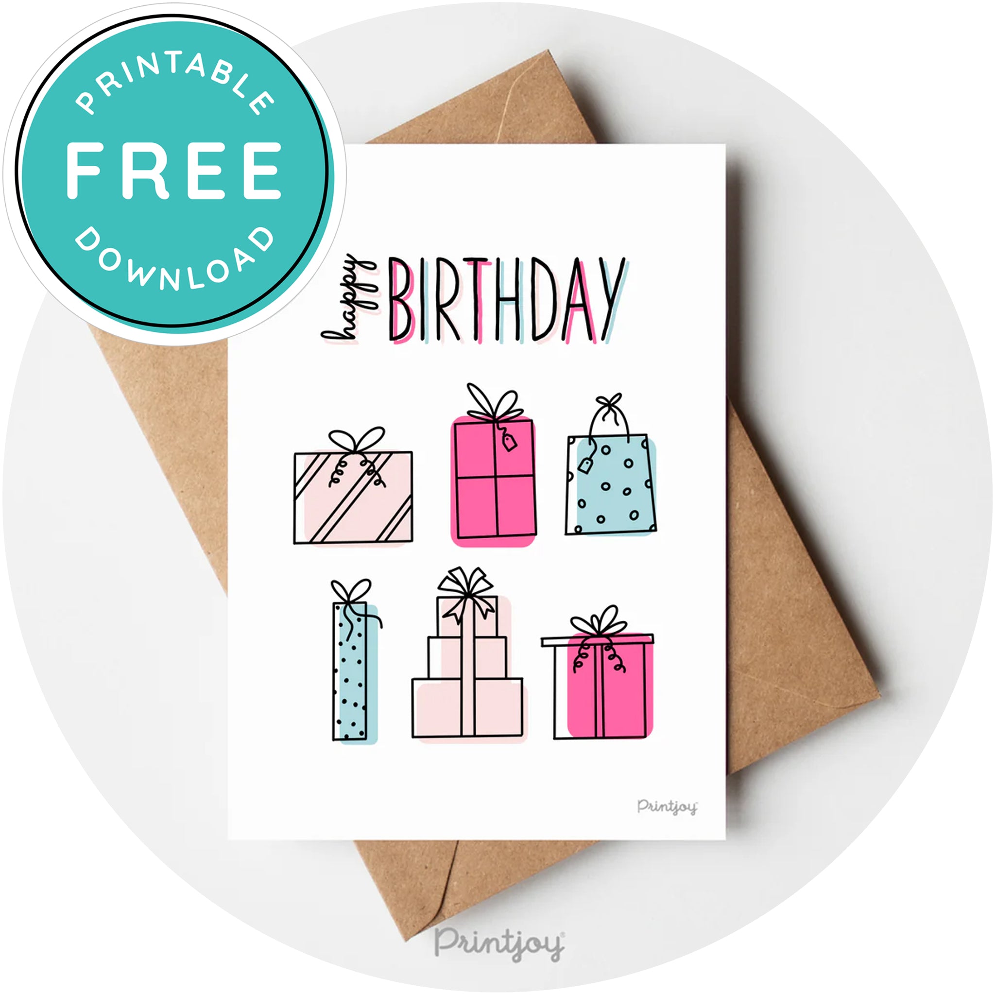 Happy Birthday Gifts Greeting Card Fun Line Art Printable - Printjoy