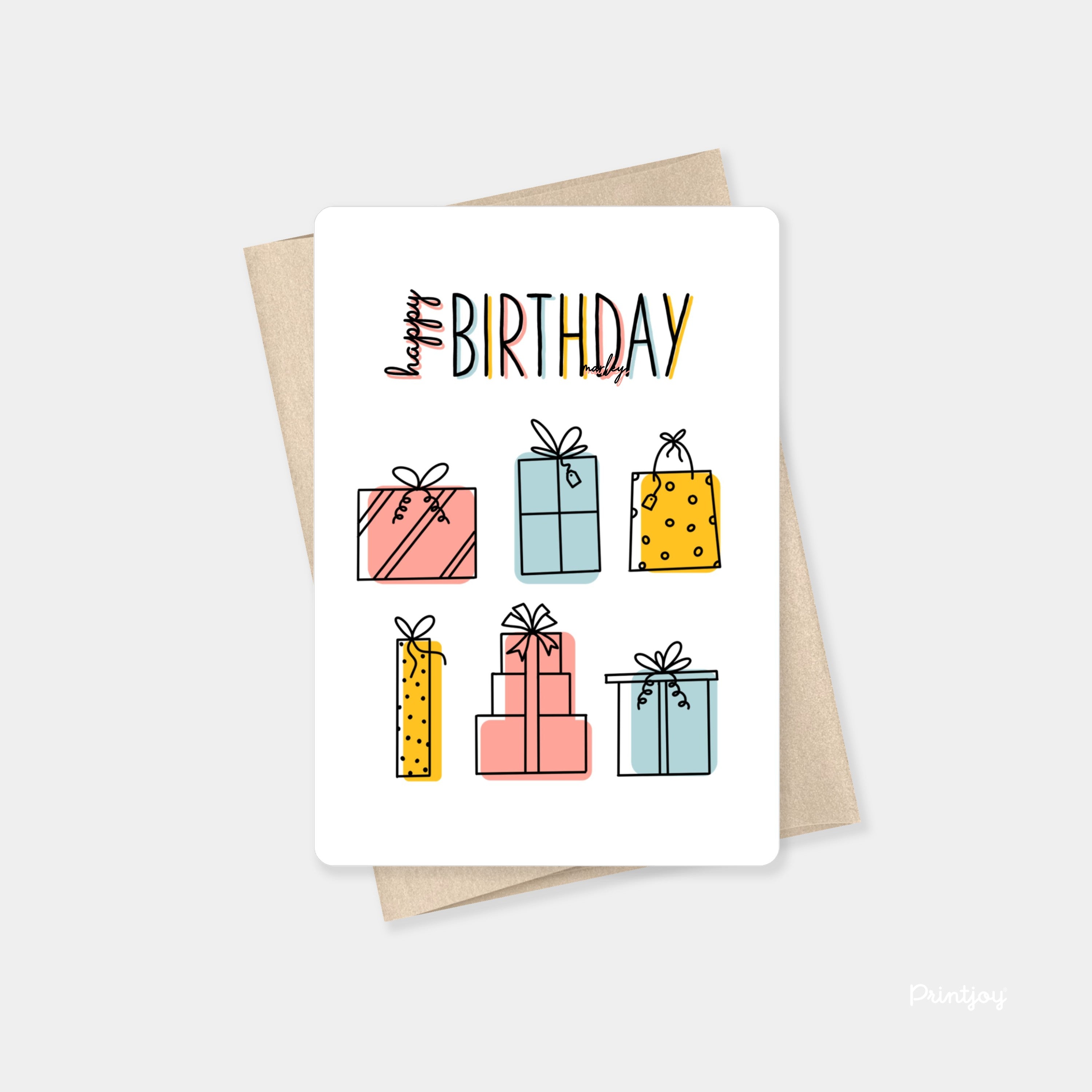 Fun Line Art Happy Birthday Party Invite Minimal Card