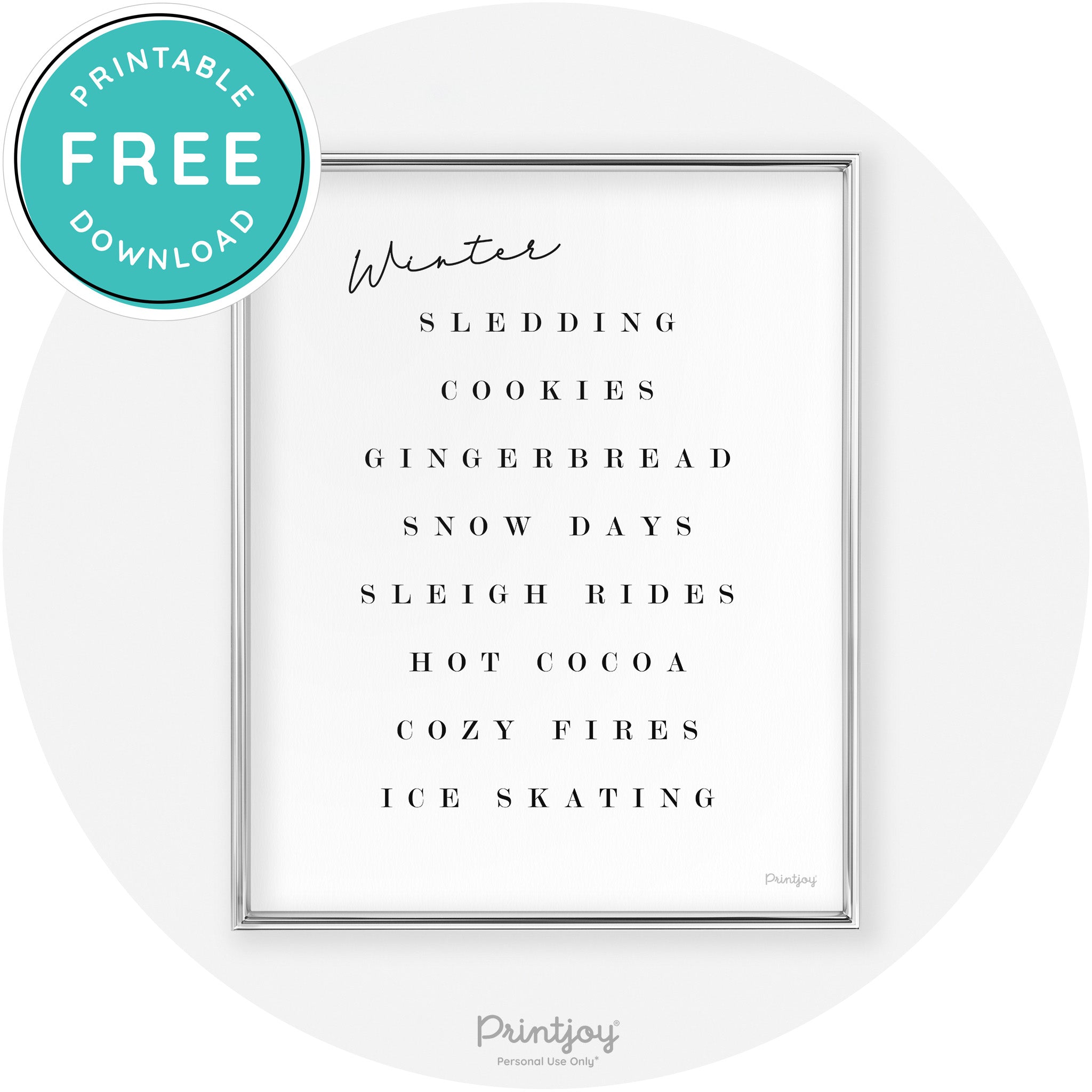 Winter Favorite Things Modern Chic Wall Art Decor Free Printable