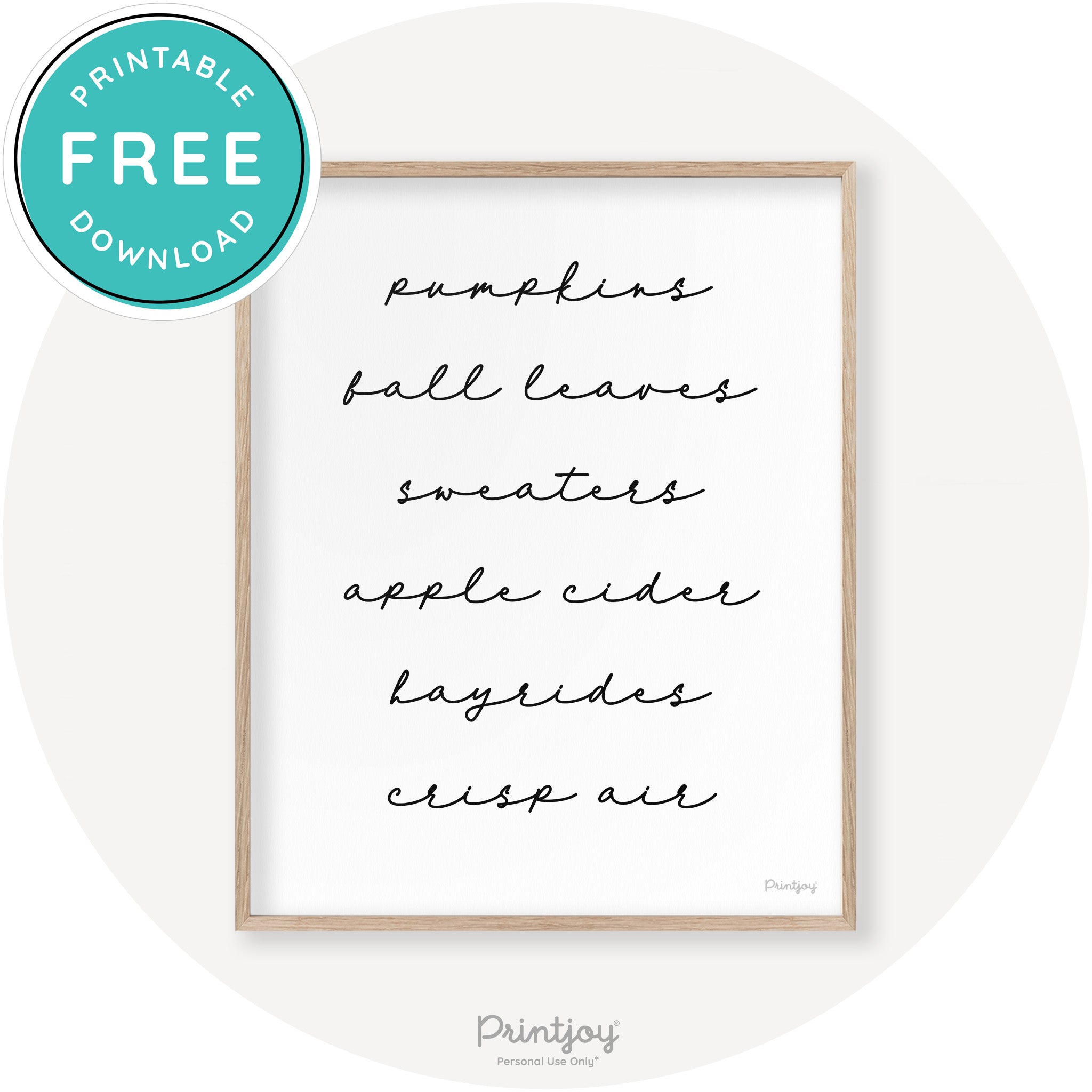 Fall Favorite Things Cute Modern Chic Decor Wall Art Printable
