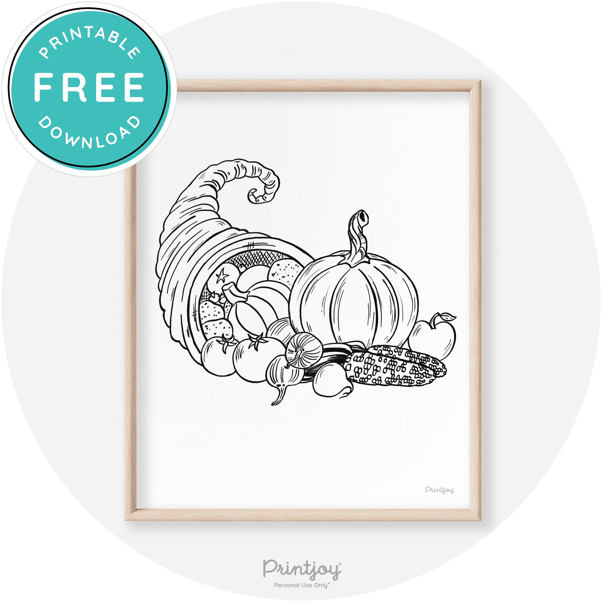 Cornucopia Drawing Thanksgiving Transitional Wall Art Free Printable