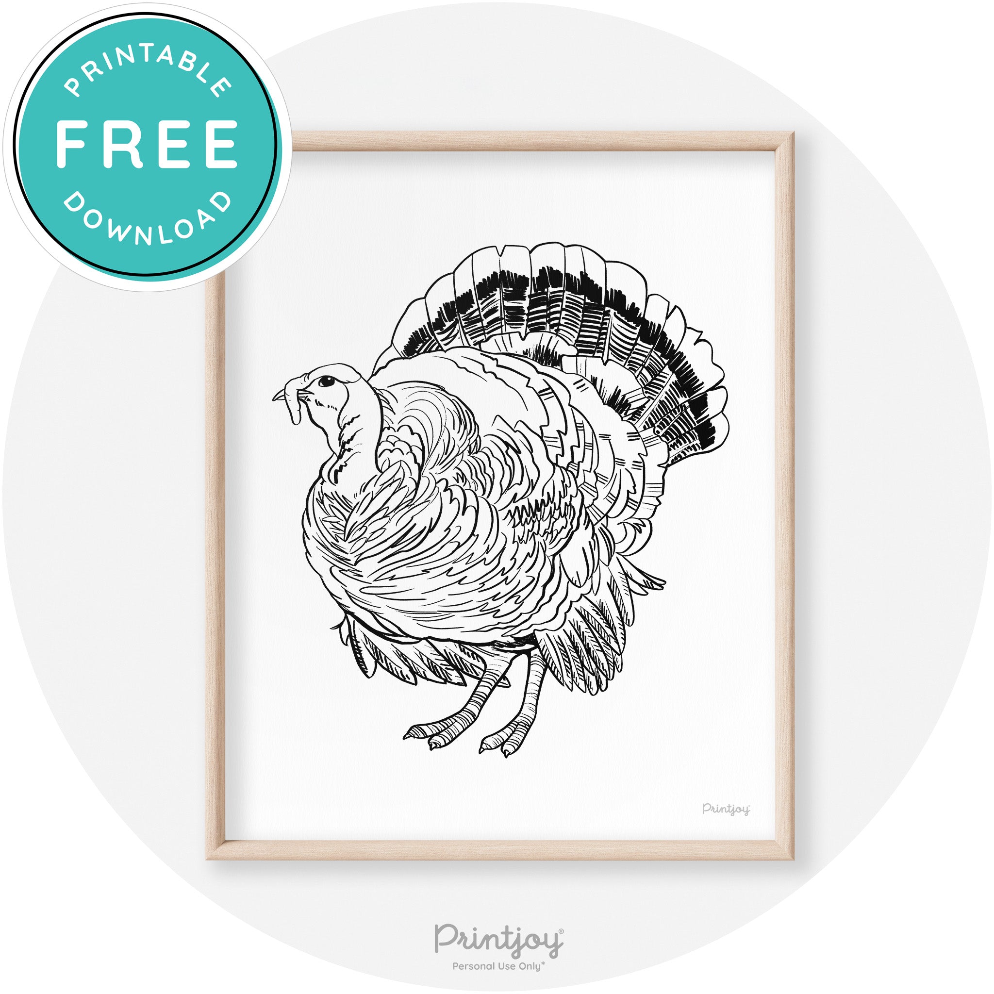 Turkey Drawing Thanksgiving Transitional Wall Art Decor Free Printable