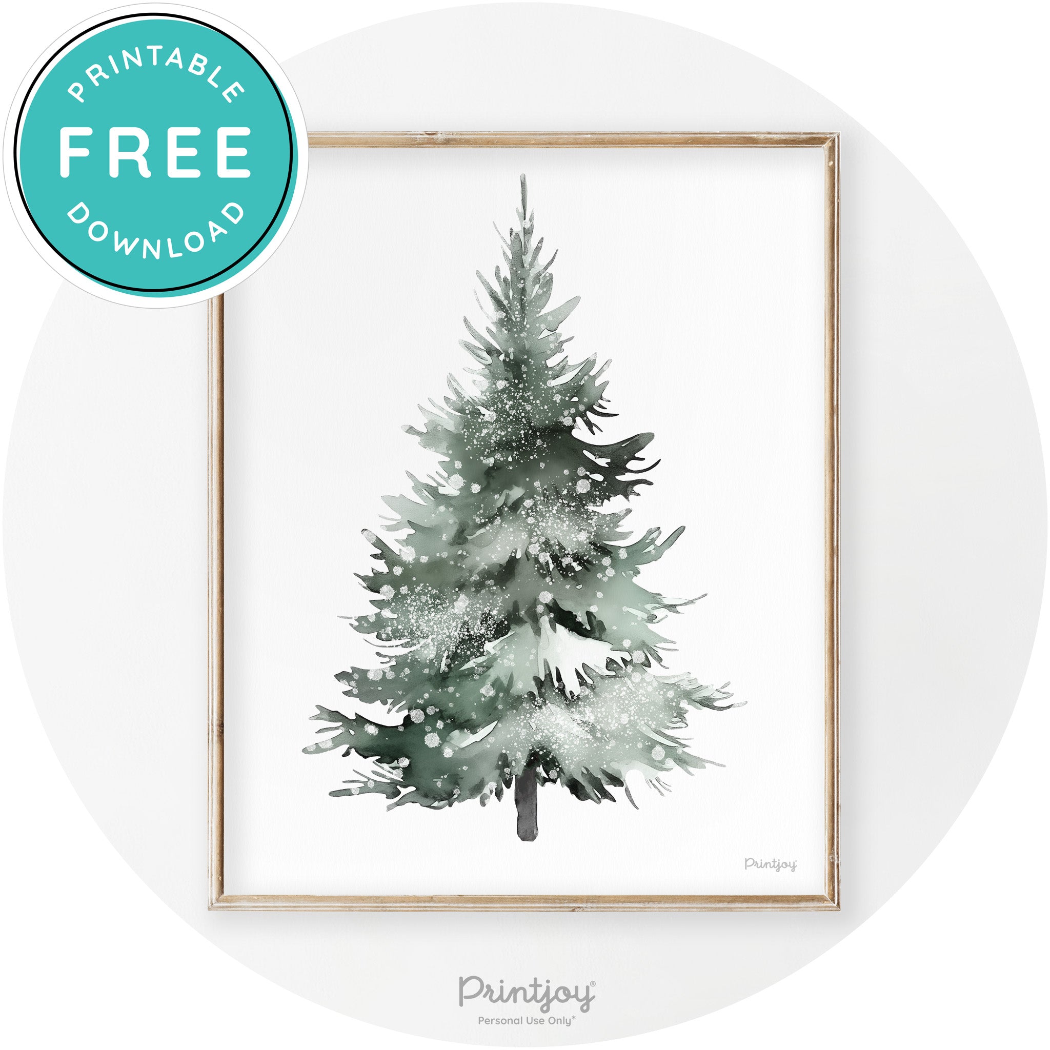 Snowy Christmas Tree Watercolor Transitional Wall Art Free Printable - Printjoy